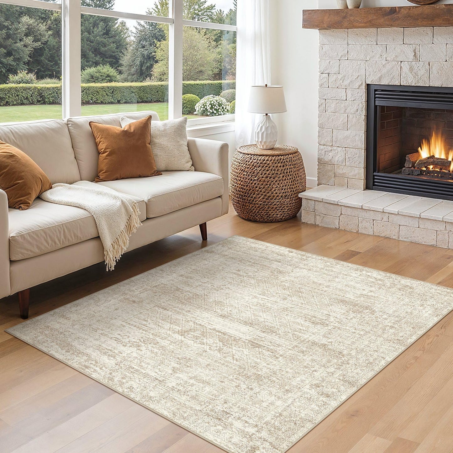 UERMEI 9x12 Area Rug Living Room Rugs - Washable Neutral Modern Abstract Soft Thin Large Rug Indoor Floor No Slip Rug Carpet for Bedroom Under Dining Table Home Office Decor - Brown Grey