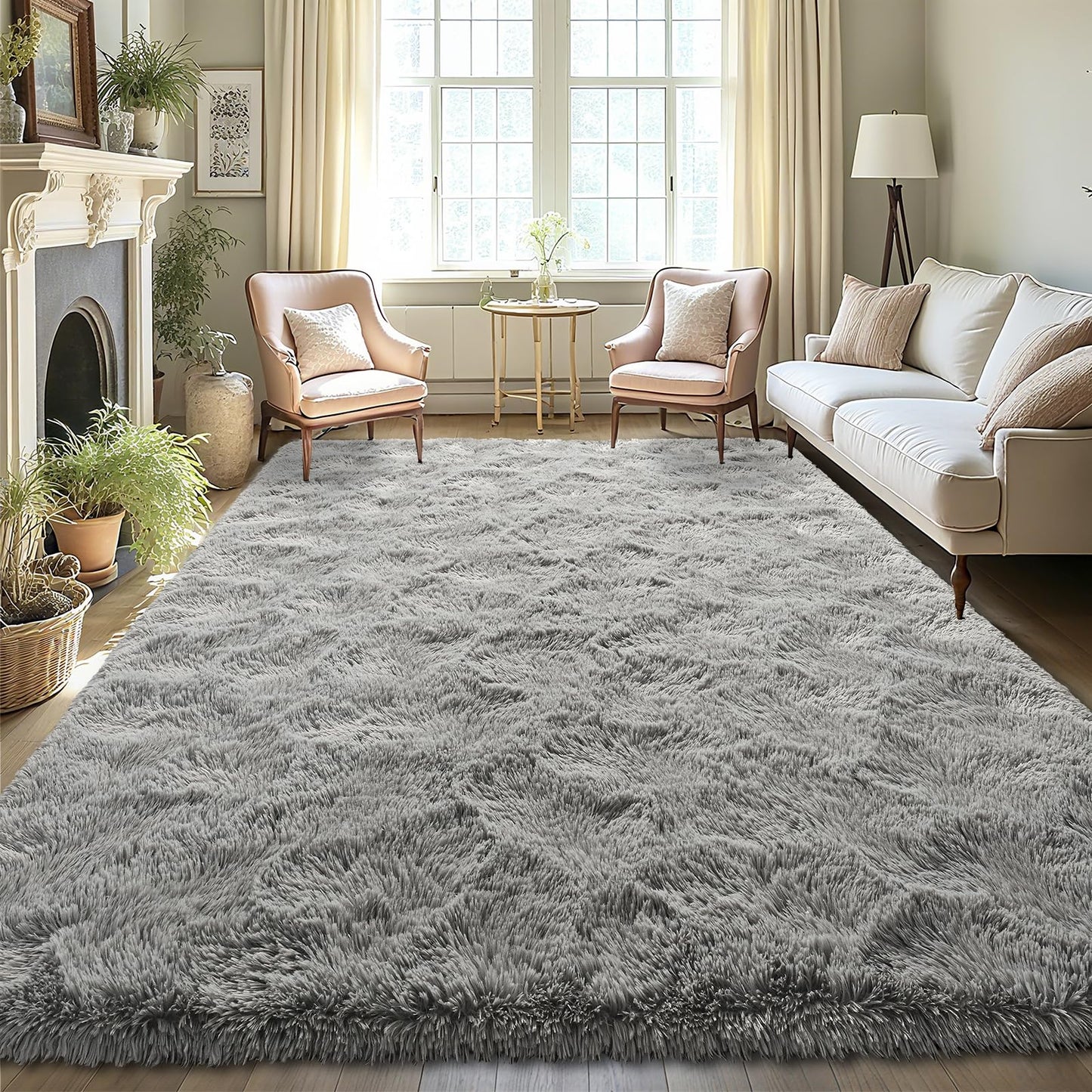 LOCHAS Area Rugs Fluffy Living Room Carpets for Kids Bedroom 6x9, Cream | Ultra Soft Indoor Modern Shaggy Rug for Dorm Nursery Boys Girls Home Decor