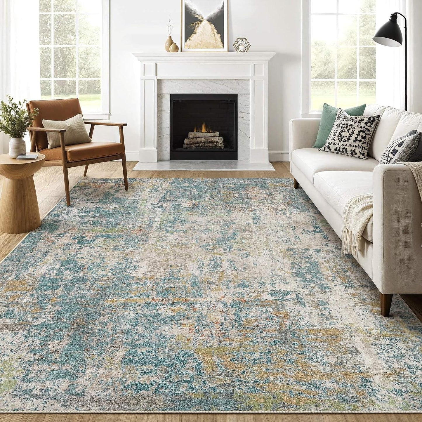LOONGRUG Area Rug 5x7 Washable Neutral Modern Abstract Living Room Rugs | Soft Stain Resistant Non-Slip Indoor Carpet for Bedroom Nursery Playroom Dining Room Office Dorm Home