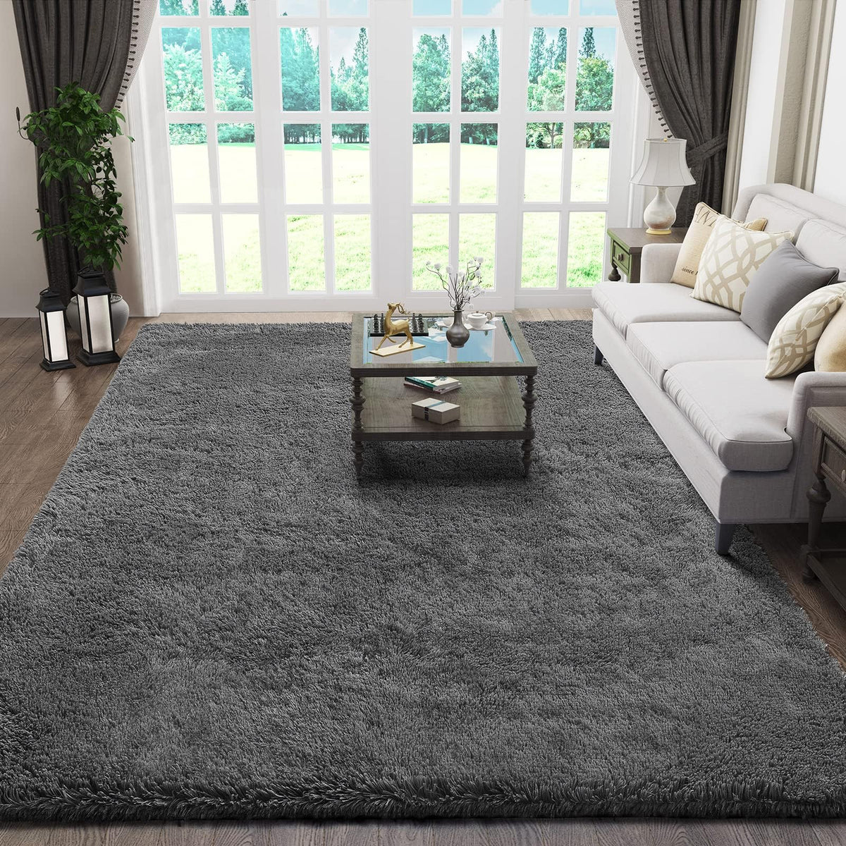 Ophanie Area Rugs for Living Room Bedroom, Washable Non-Slip Fluffy Soft Grey Shag Carpet, Indoor Floor Gray 4x6 Fuzzy Shaggy Living Room Plush Rug for Kids Home Dorm Decor Aesthetic