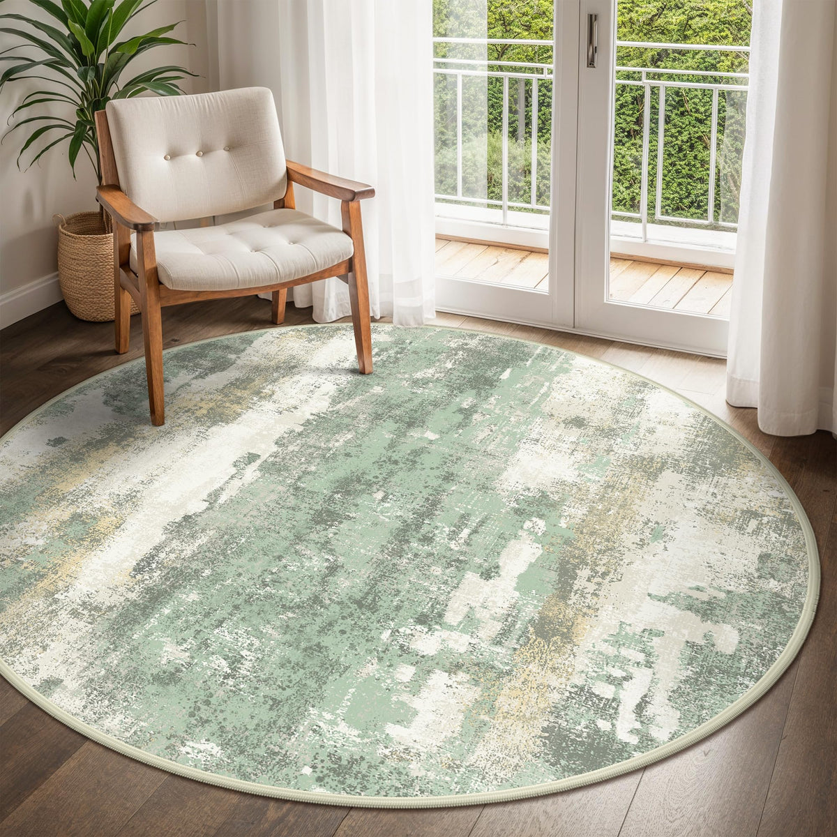 BEIMO 5x7 Green Abstract Area Rug, Washable Non-Slip for Bedroom | Soft Low-Pile Carpet, Lightweight and Easy to Vacuum, Sage Living Rooms, Dining Rooms, Bedrooms, and Home Offices