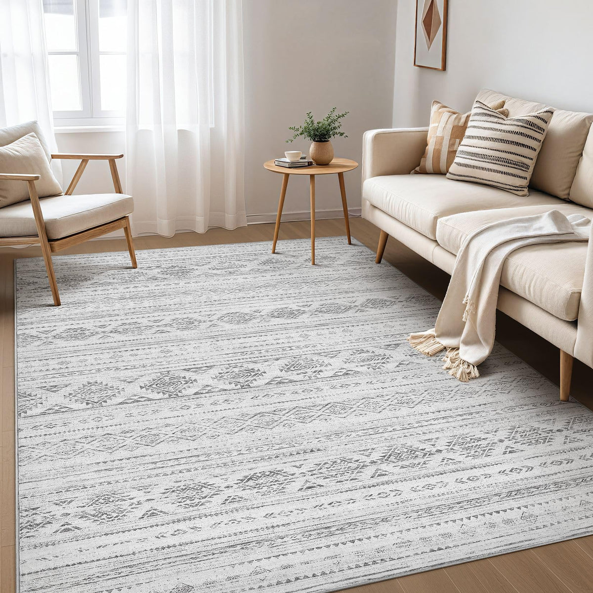 Nakagishi Boho 5x7 Area Rug Living Room Rugs Machine Washable Beige/Brown | Soft, Pet & Kid Friendly, Carpet for Living Room/Bedroom/Office/Kitchen/Nursery, Daily Home Decor Stain Resistant Moroccan