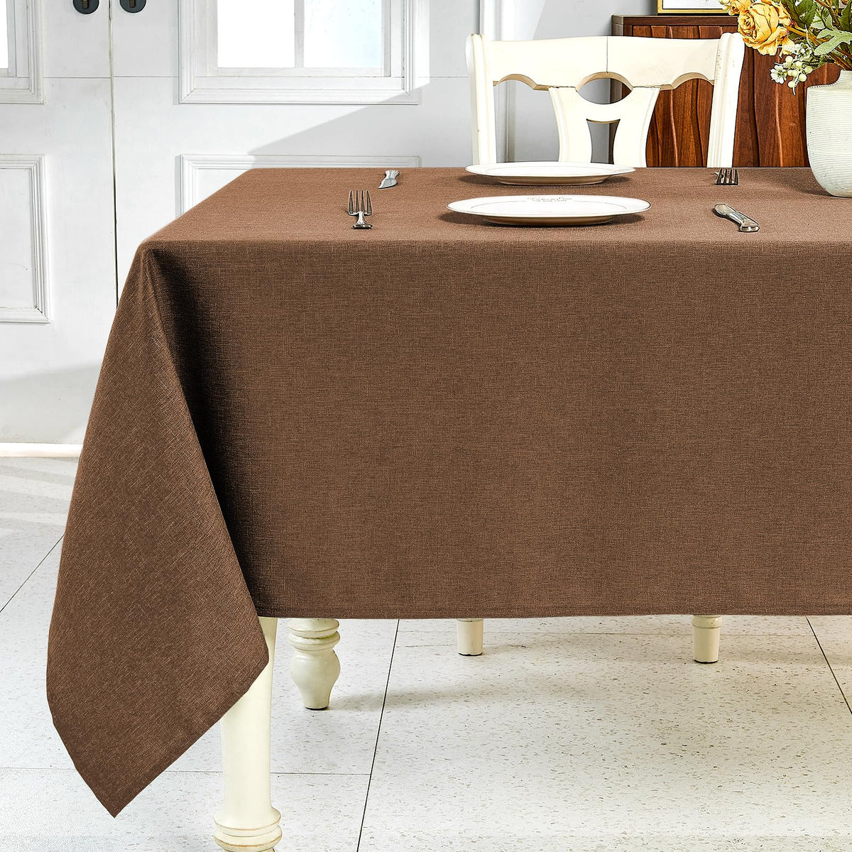 IVAPUPU Textured Linen Rectangle Table Cloth, Sage Green, 52 x 70 Inch | Waterproof Wrinkle-free & Wipeable Tablecloths Rectangular, for Kitchen Wedding Outdoor Birthday Dining Farmhouse Decor