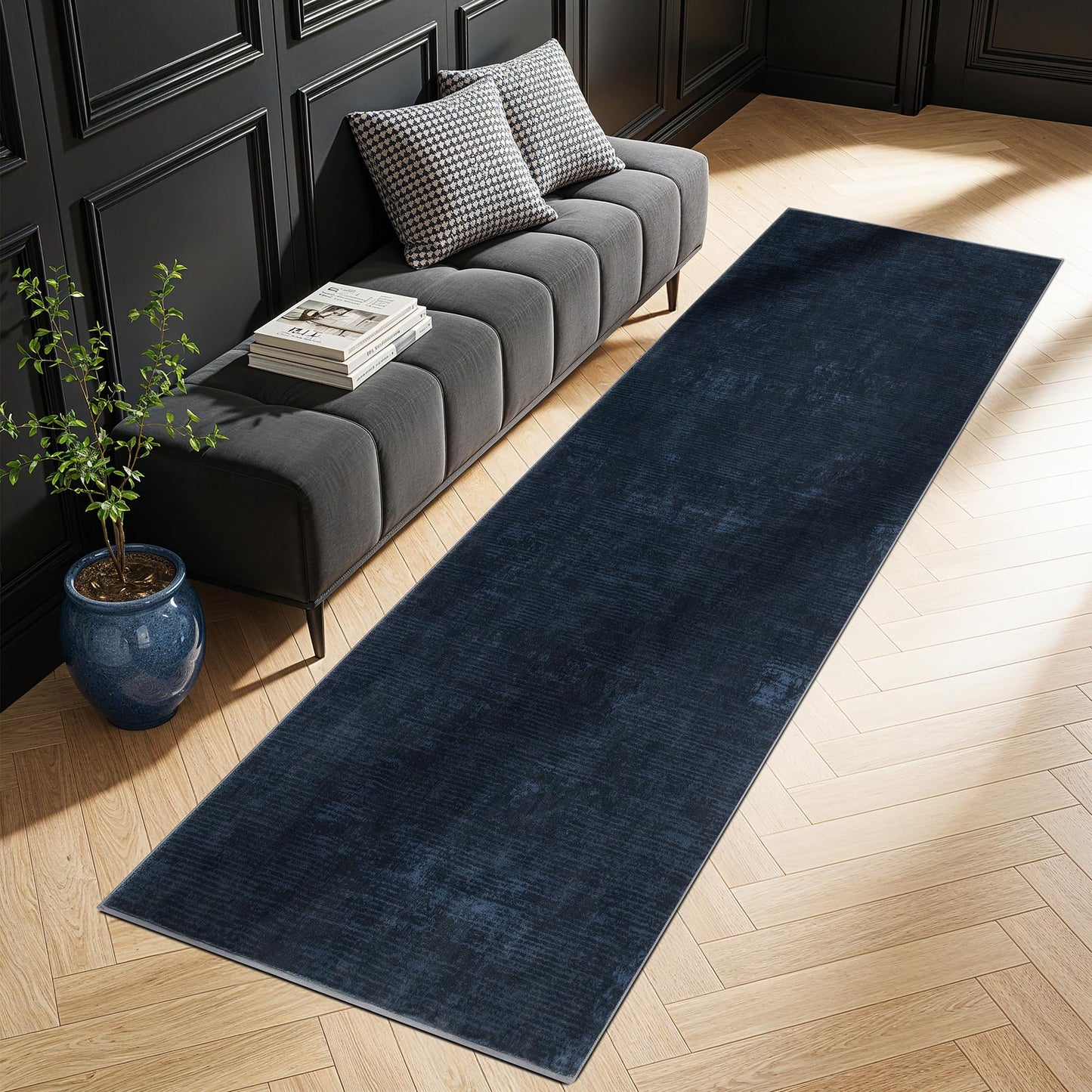 8x10 Washable Area Rug, Black Solid Area Rugs for Living Room & Bedroom | Stain-resistant & Non-slip backing,Low Pile Washable Large Carpet, Solid Vintage Style For High Traffic Areas(8x10,Black)