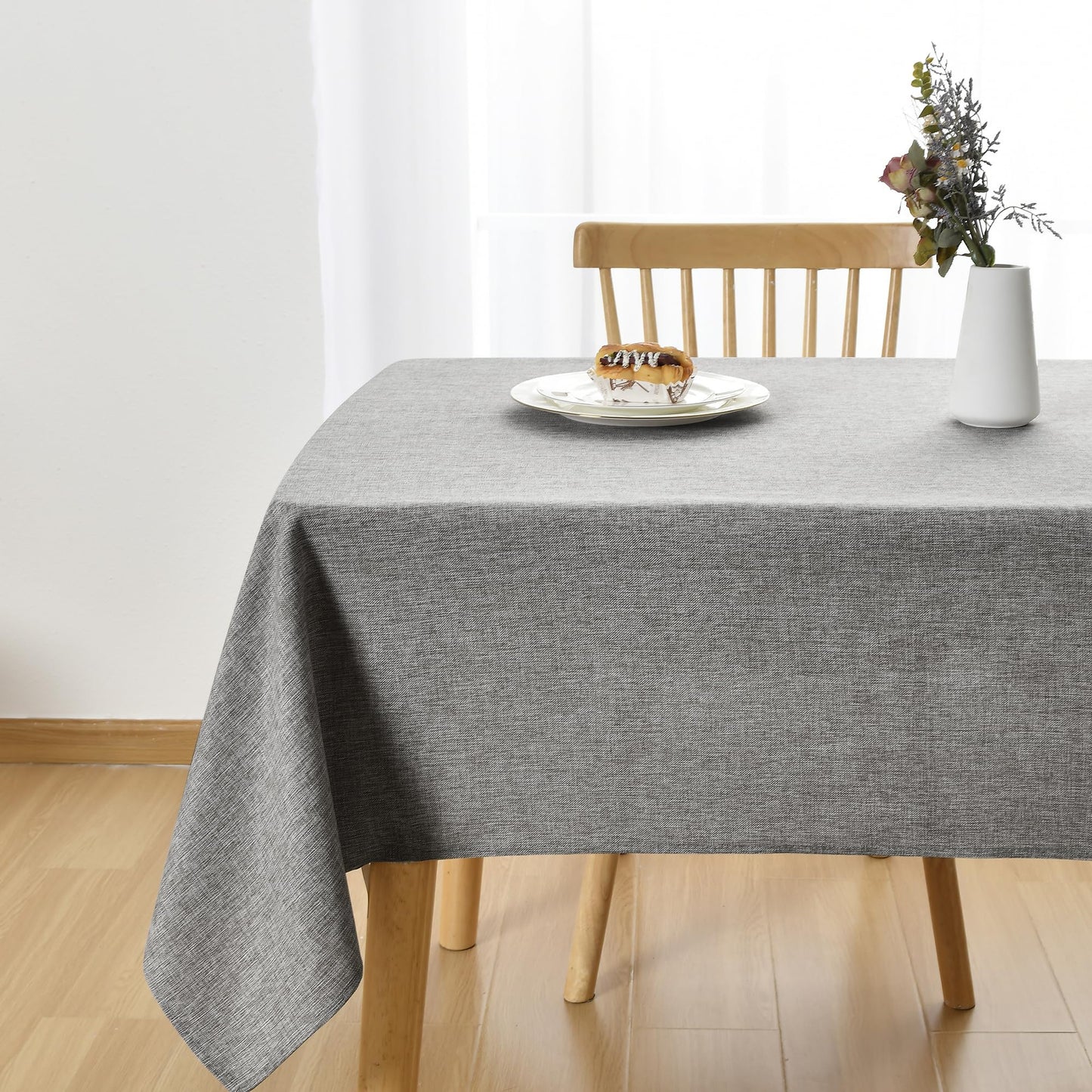 JIUZHEN Rectangle Table Cloth Faux Linen Farmhouse Tablecloth, Wrinkle and Stain Resistant Decorative Fabric Rectangular Spring Table Cover for Dining/Party/Birthday/Wedding, Beige, 54 x 80 Inch