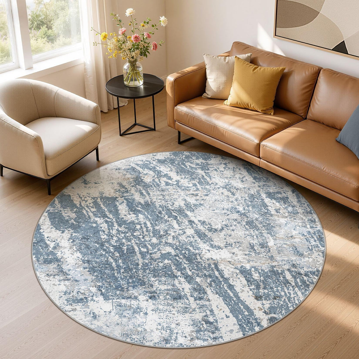 DMOYEST 8x10 Area Rug for Living Room Washable Abstract Indoor Carpet | Neutral Modern Low Pile Rugs Kid & Pet Friendly Large Soft Thin Carpet for Bedroom Dining Room - Grey Blue