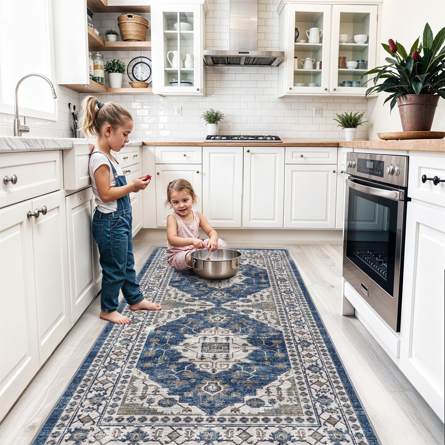 2x6 Hallway Washable Runner Rug : Vintage Soft Kitchen Laundry Runner with Non Slip Backing Farmhouse Entryway Living Room Floor Mat Stain Resistant Carpet for Bedroom Bathroom Distressed Beside Rug