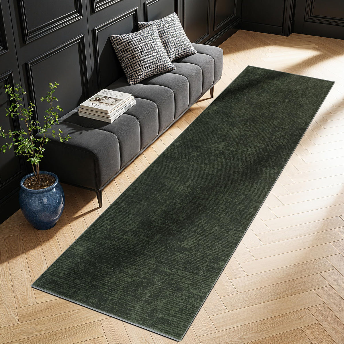 8x10 Washable Area Rug, Black Solid Area Rugs for Living Room & Bedroom | Stain-resistant & Non-slip backing,Low Pile Washable Large Carpet, Solid Vintage Style For High Traffic Areas(8x10,Black)