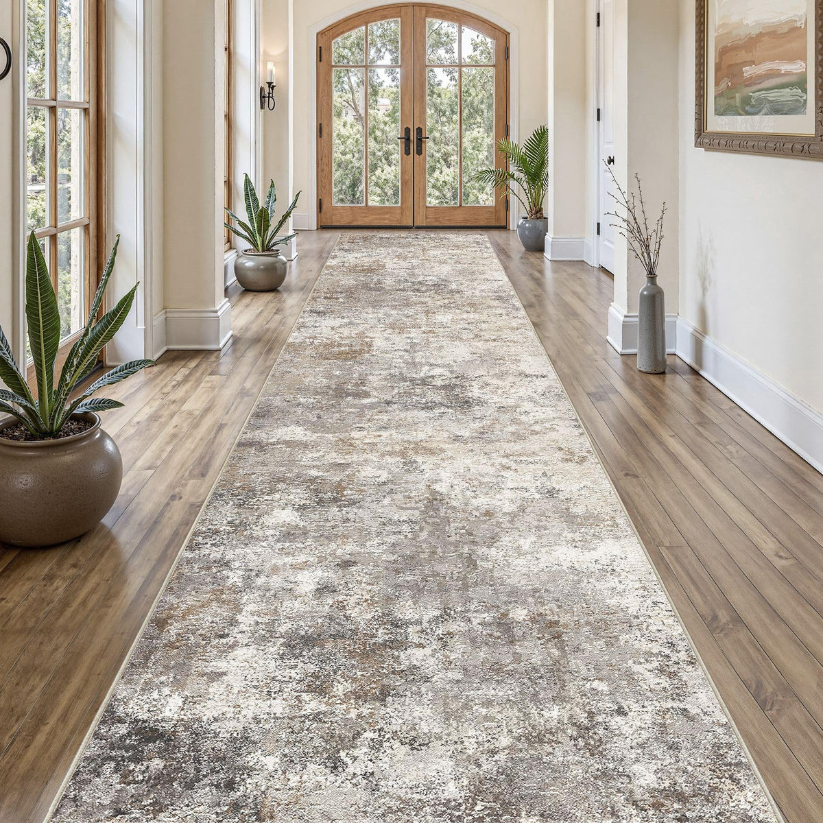 UERMEI 9x12 Area Rug Living Room Rugs - Washable Neutral Modern Abstract Soft Thin Large Rug Indoor Floor No Slip Rug Carpet for Bedroom Under Dining Table Home Office Decor - Brown Grey