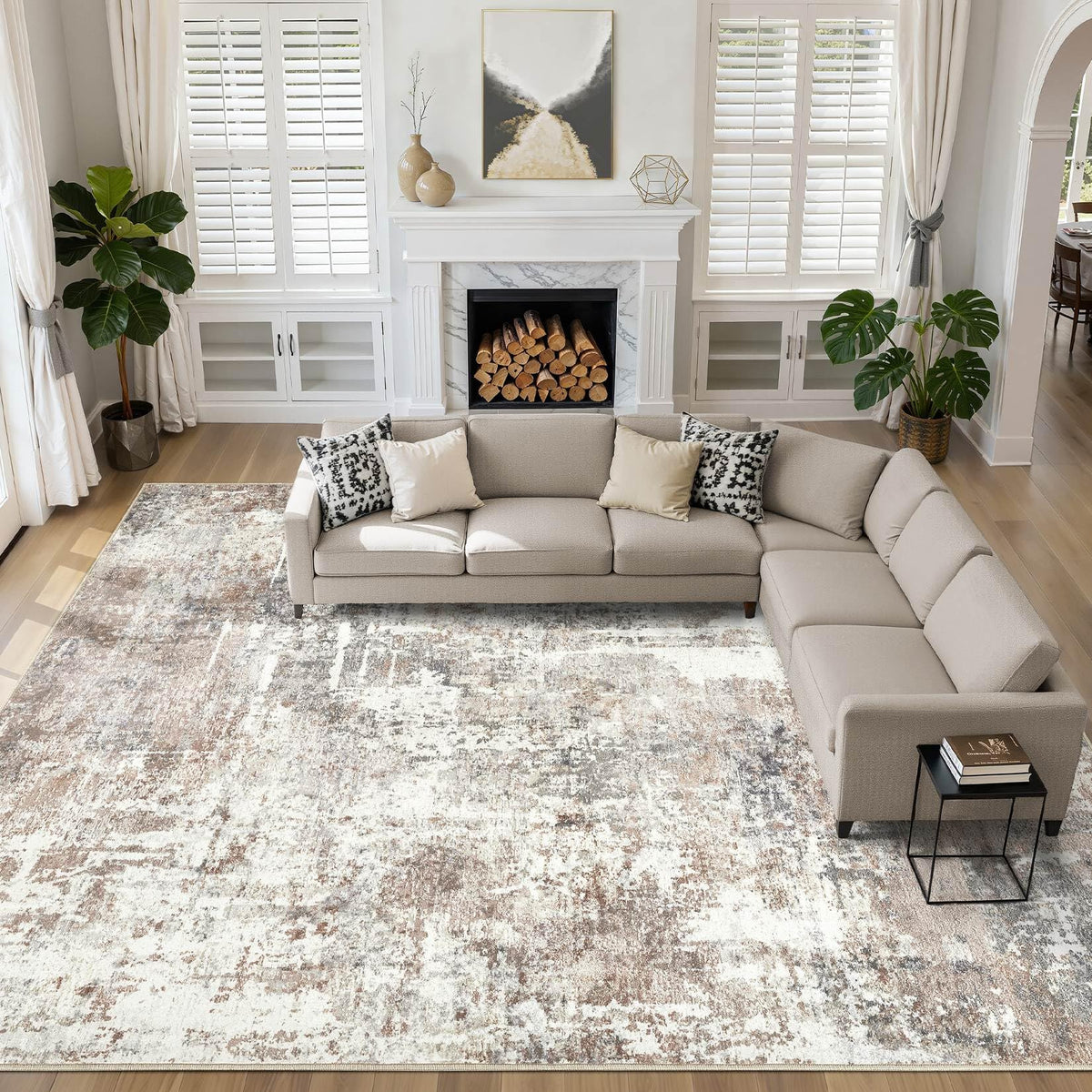 LOONGRUG Area Rug 5x7 Washable Neutral Modern Abstract Living Room Rugs | Soft Stain Resistant Non-Slip Indoor Carpet for Bedroom Nursery Playroom Dining Room Office Dorm Home