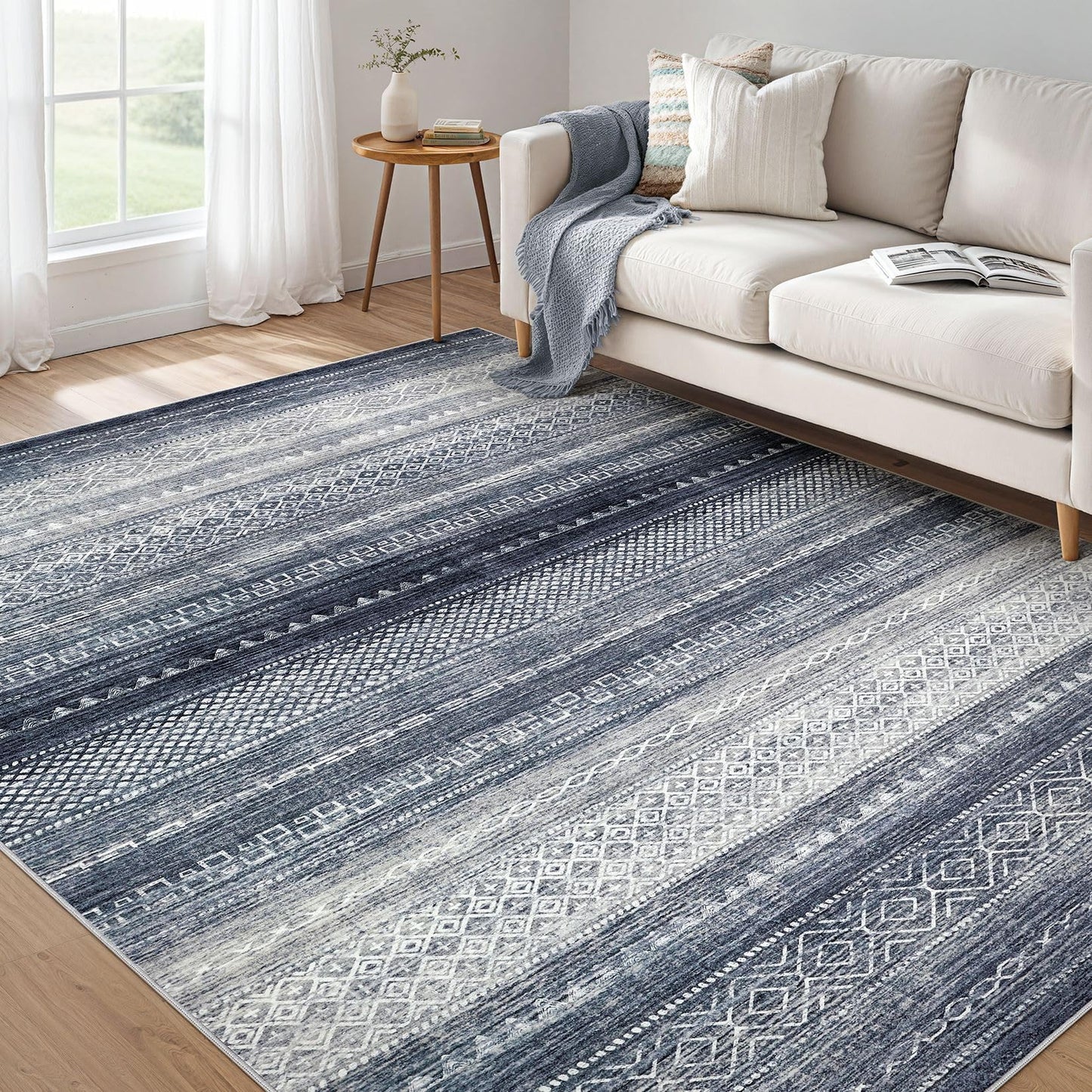 Nakagishi Boho 5x7 Area Rug Living Room Rugs Machine Washable Beige/Brown | Soft, Pet & Kid Friendly, Carpet for Living Room/Bedroom/Office/Kitchen/Nursery, Daily Home Decor Stain Resistant Moroccan