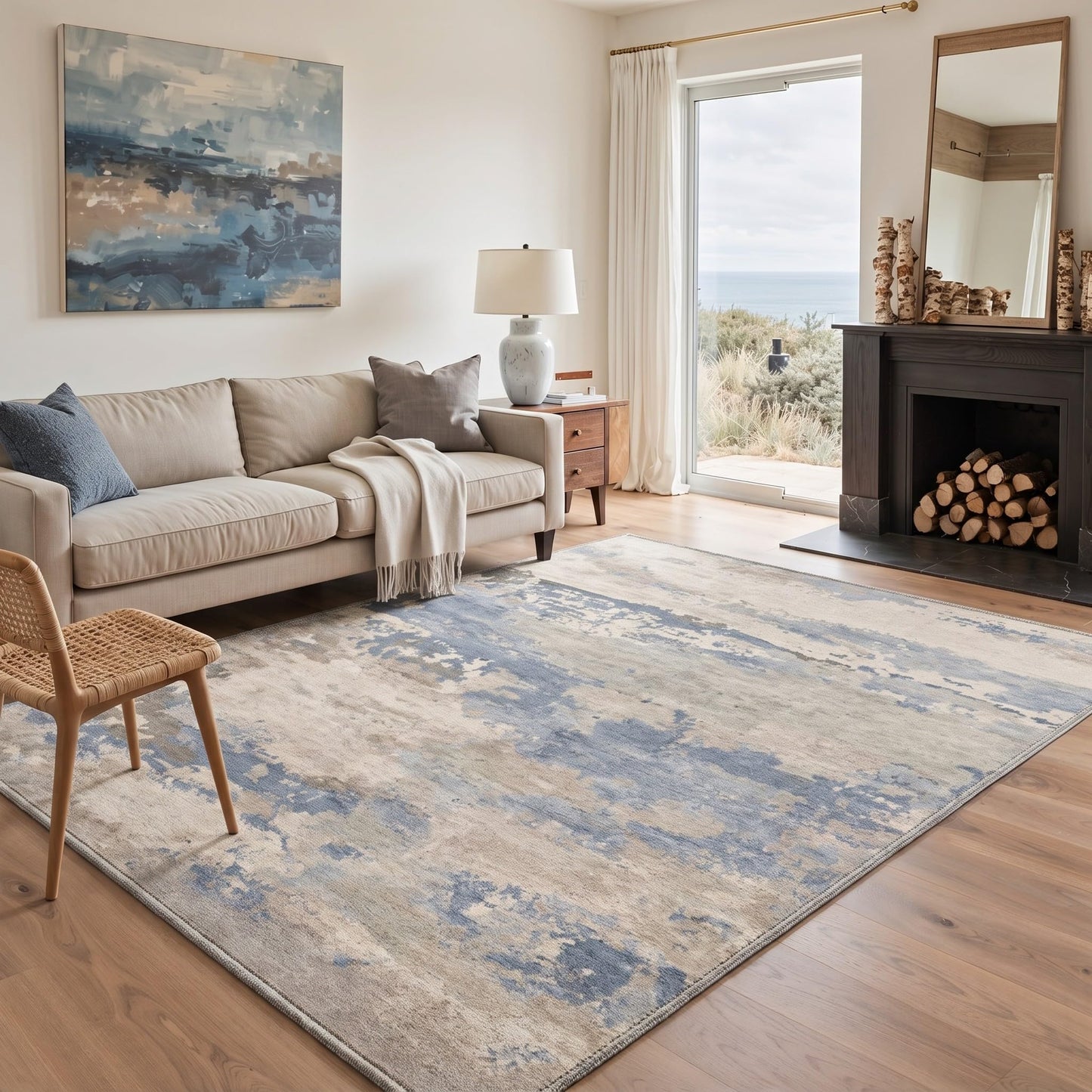 BEIMO 5x7 Green Abstract Area Rug, Washable Non-Slip for Bedroom | Soft Low-Pile Carpet, Lightweight and Easy to Vacuum, Sage Living Rooms, Dining Rooms, Bedrooms, and Home Offices