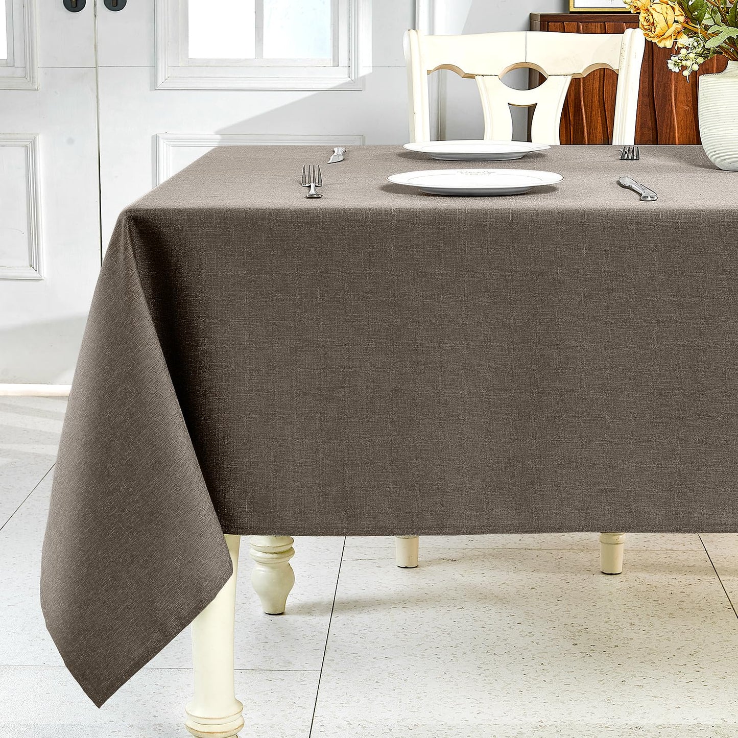IVAPUPU Textured Linen Rectangle Table Cloth, Sage Green, 52 x 70 Inch | Waterproof Wrinkle-free & Wipeable Tablecloths Rectangular, for Kitchen Wedding Outdoor Birthday Dining Farmhouse Decor