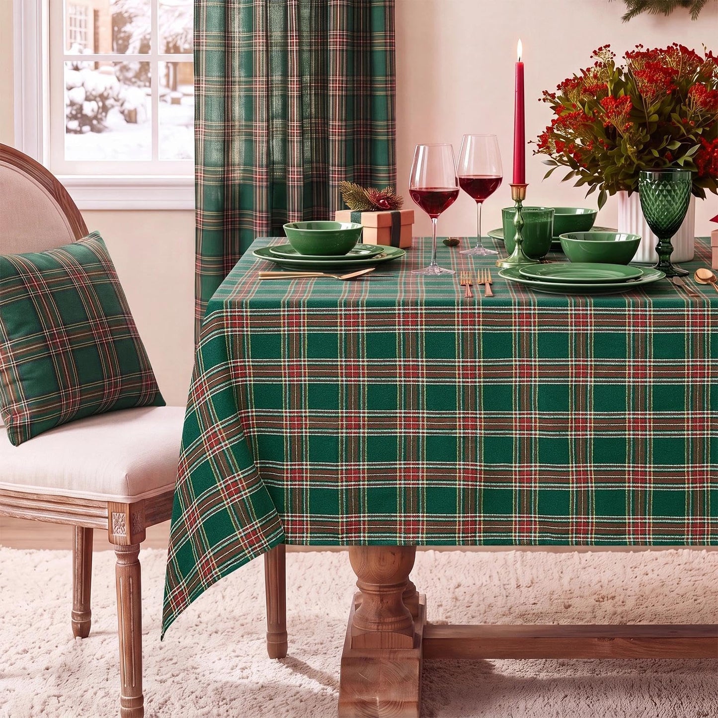 Softalker Fall Checkered Tablecloth Rectangle - Orange Buffalo Plaid Linen Cotton Gingham Thanksgiving Flannel Table Cloth, Autumn Farmhouse Table Cover for Dining Party Holiday Decor, 54 x 80 Inch
