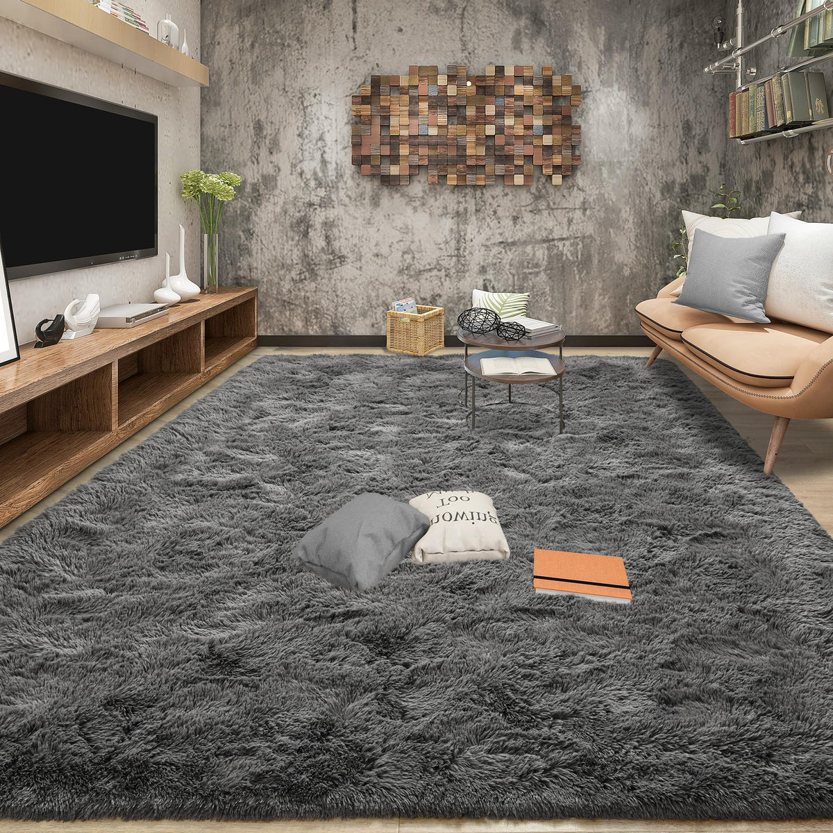 Area Rugs 9x12 for Living Room, Super Soft Fluffy Rugs for Bedroom | Modern Shaggy Rug Fuzzy Carpets for Kids, Plush Indoor Nursery Home Decor Rug with Non-Slip Bottom, Black