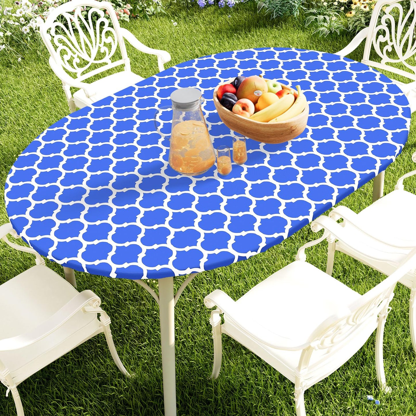 Smiry Round Picnic Tablecloth, Waterproof Elastic Fitted Table Covers for 45" - 56" Tables, Wipeable Flannel Backed Vinyl Tablecloths for Camping, Indoor, Outdoor, Grey & White
