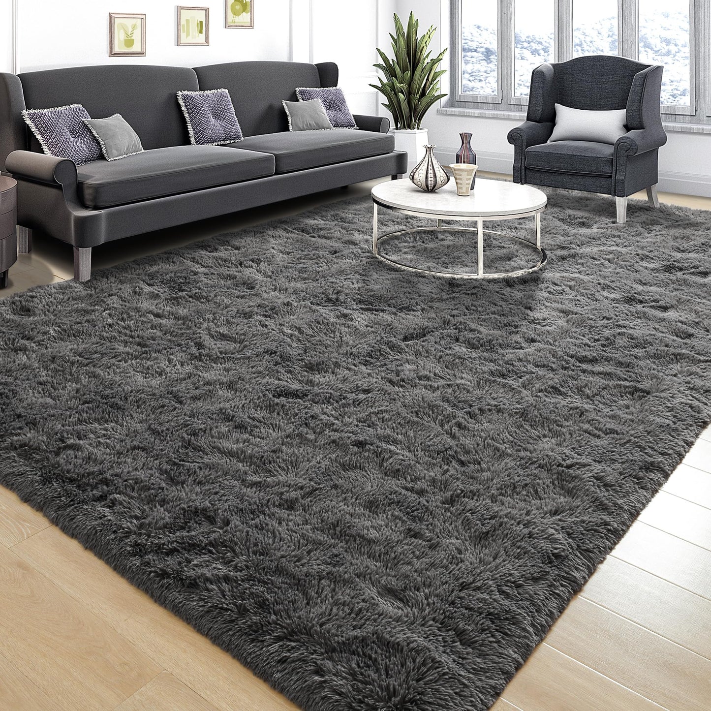 Area Rugs 9x12 for Living Room, Super Soft Fluffy Rugs for Bedroom | Modern Shaggy Rug Fuzzy Carpets for Kids, Plush Indoor Nursery Home Decor Rug with Non-Slip Bottom, Black