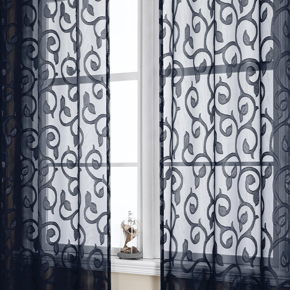 Furman Ivory Sheer Curtains 84 inches Long for Bedroom Living Room 2 Panels Set, Jacquard Clip Light Filtering Semi Sheer Curtain Rod Pocket Window Drapes, 2 Pcs Each 40 W 84 L