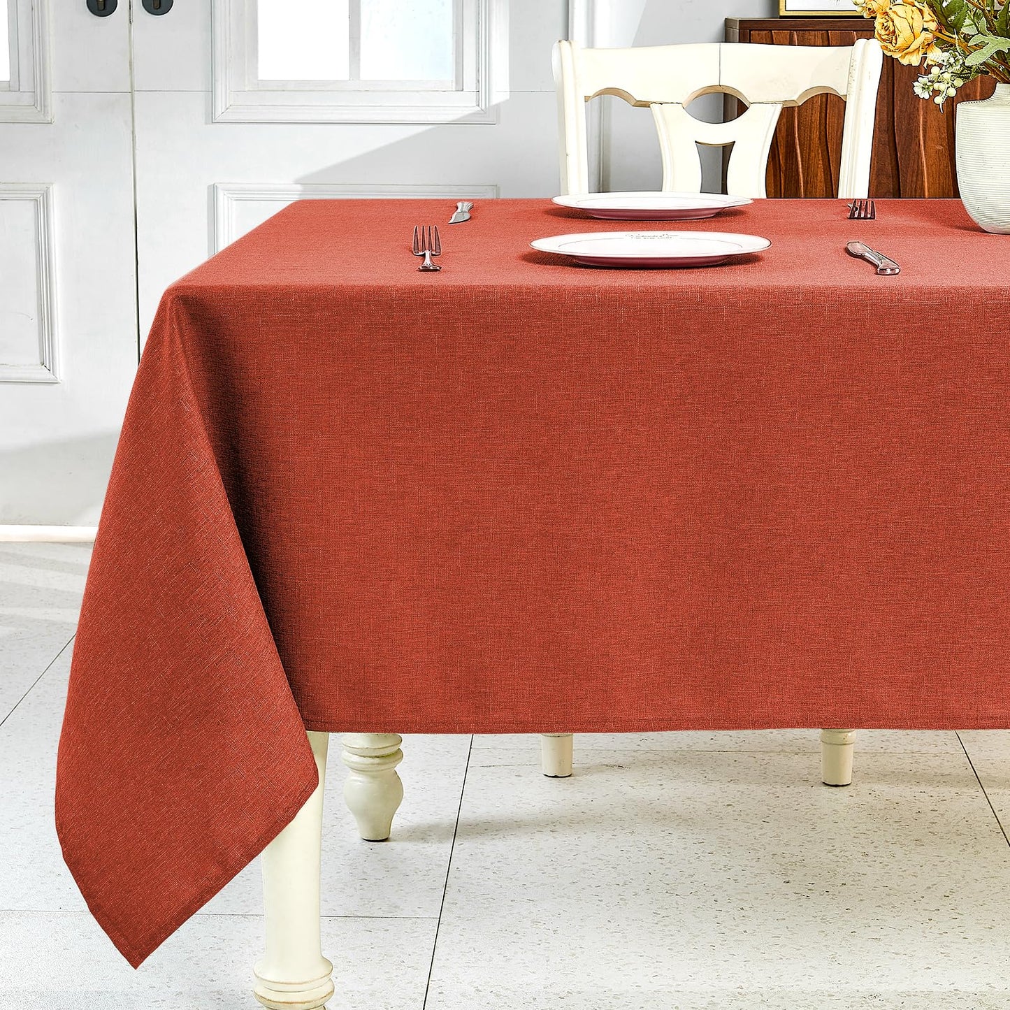IVAPUPU Textured Linen Rectangle Table Cloth, Sage Green, 52 x 70 Inch | Waterproof Wrinkle-free & Wipeable Tablecloths Rectangular, for Kitchen Wedding Outdoor Birthday Dining Farmhouse Decor
