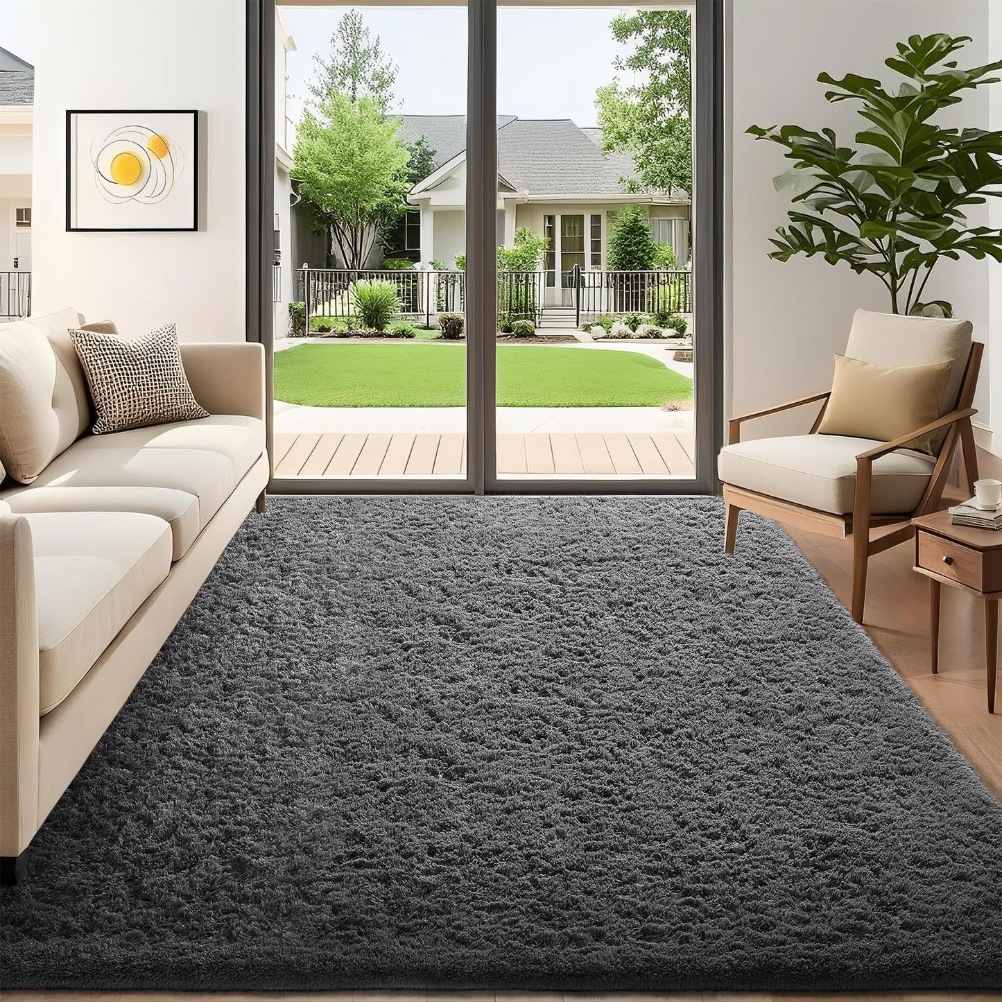 Ophanie 8x10 Area Rugs for Living Room, Washable Non-Slip Fluffy Soft Large Shag Bedroom Carpet, Ivory Big Indoor Nursery Rug, Carpets for Boy and Girls Room Dorm Decor with Over 99 pcs Pile fibers