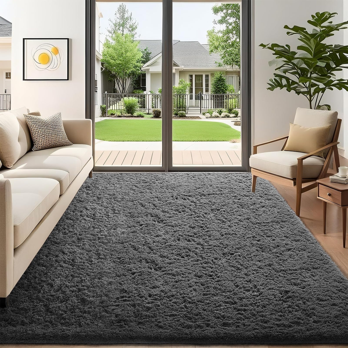 Ophanie Area Rugs for Living Room Bedroom, Washable Non-Slip Fluffy Soft Grey Shag Carpet, Indoor Floor Gray 4x6 Fuzzy Shaggy Living Room Plush Rug for Kids Home Dorm Decor Aesthetic