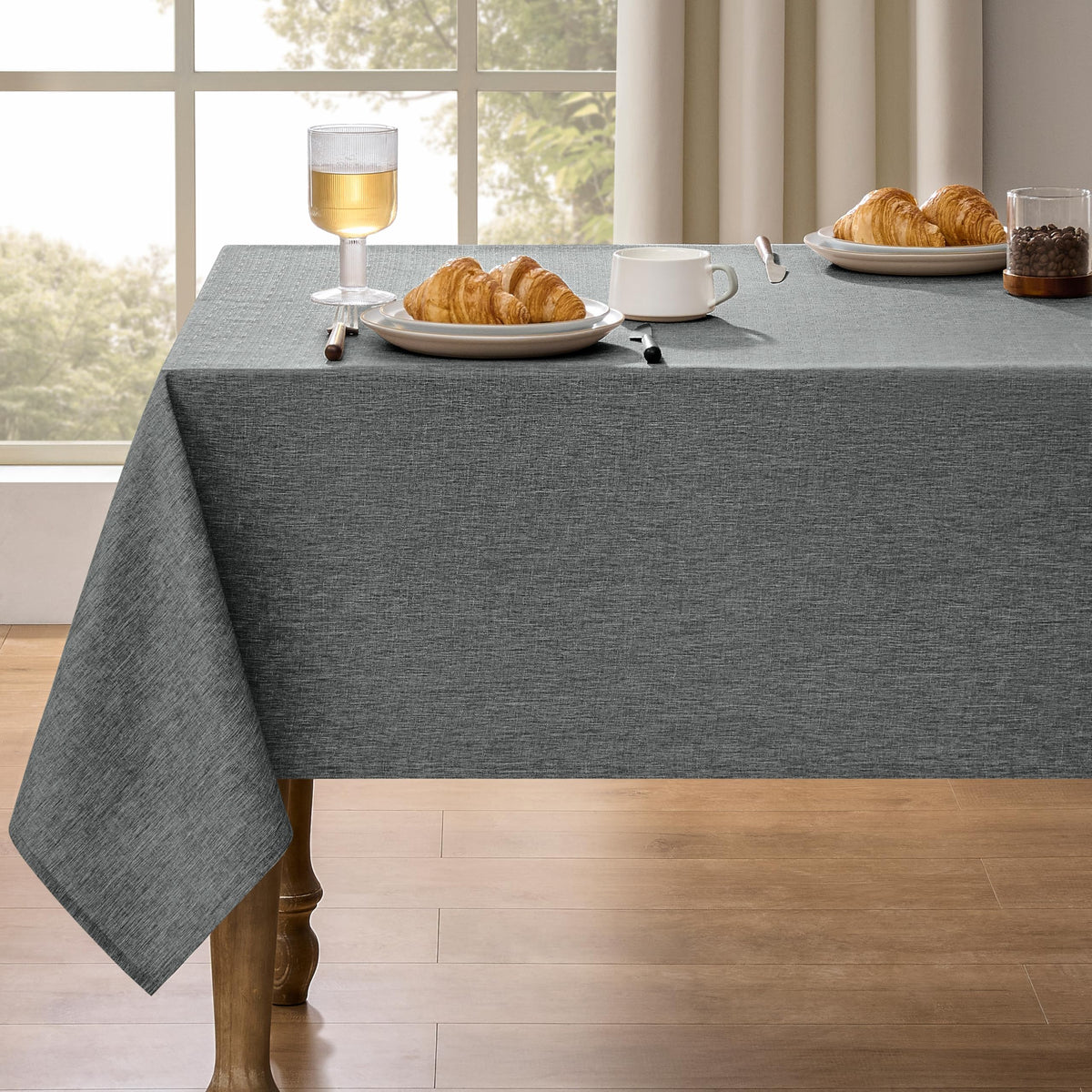 Decorelia Faux Linen Round Tablecloths 60 inch, Waterproof Decorative Washable Texture Rustic Circle Table Cloth Cover for Dining Kitchen Party Farmhouse Outdoor(Round (2-4 Seats),Sage Green)