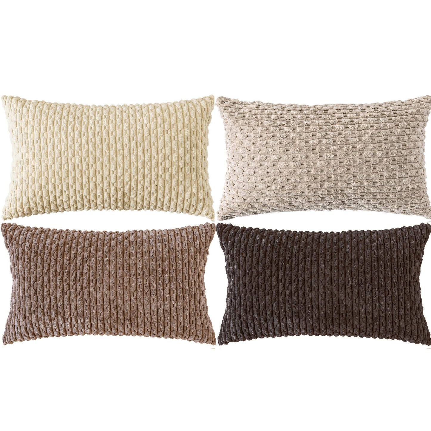 Set of 4 Neutral Decorative Throw Pillow Covers 18x18 Inch Corduroy Pillow Covers for Bed Couch Sofa Living Room Soft Square Cushion Cases