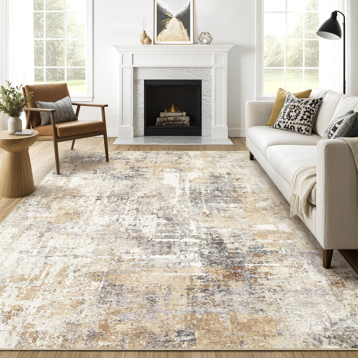 LOONGRUG Area Rug 5x7 Washable Neutral Modern Abstract Living Room Rugs | Soft Stain Resistant Non-Slip Indoor Carpet for Bedroom Nursery Playroom Dining Room Office Dorm Home