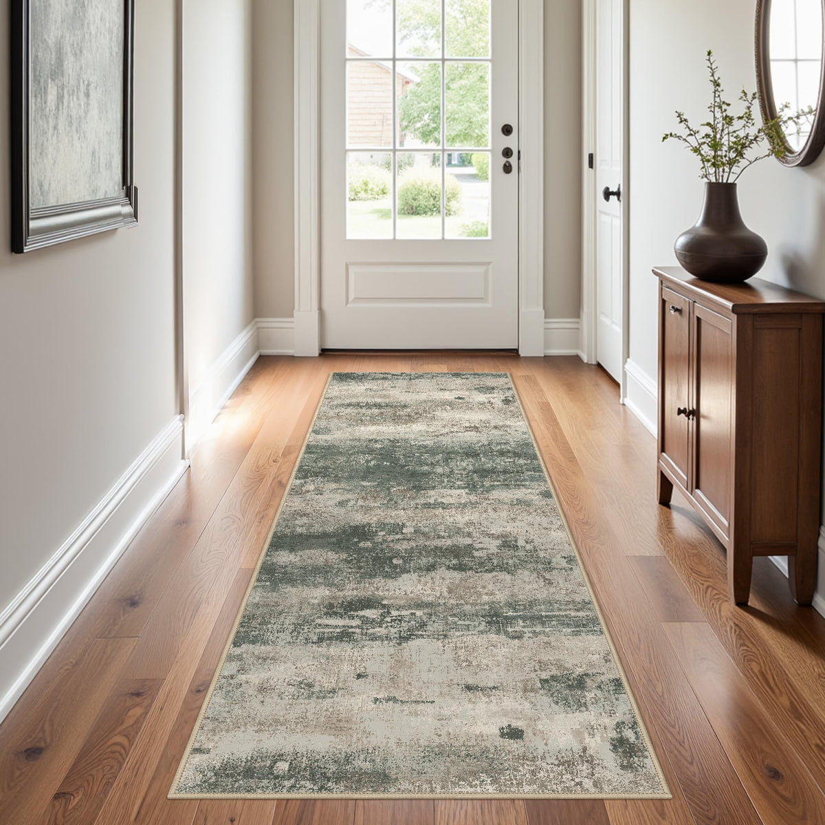 BEIMO 5x7 Green Abstract Area Rug, Washable Non-Slip for Bedroom | Soft Low-Pile Carpet, Lightweight and Easy to Vacuum, Sage Living Rooms, Dining Rooms, Bedrooms, and Home Offices