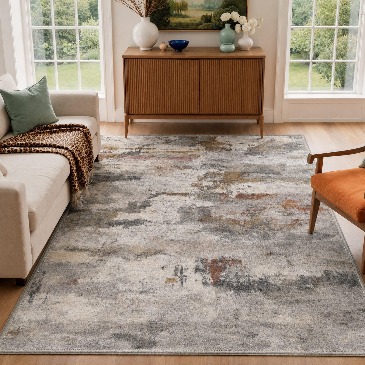 BEIMO 5x7 Green Abstract Area Rug, Washable Non-Slip for Bedroom | Soft Low-Pile Carpet, Lightweight and Easy to Vacuum, Sage Living Rooms, Dining Rooms, Bedrooms, and Home Offices