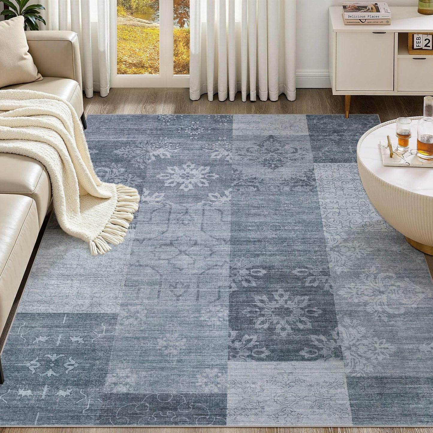 UERMEI 9x12 Area Rug Living Room Rugs - Washable Neutral Modern Abstract Soft Thin Large Rug Indoor Floor No Slip Rug Carpet for Bedroom Under Dining Table Home Office Decor - Brown Grey