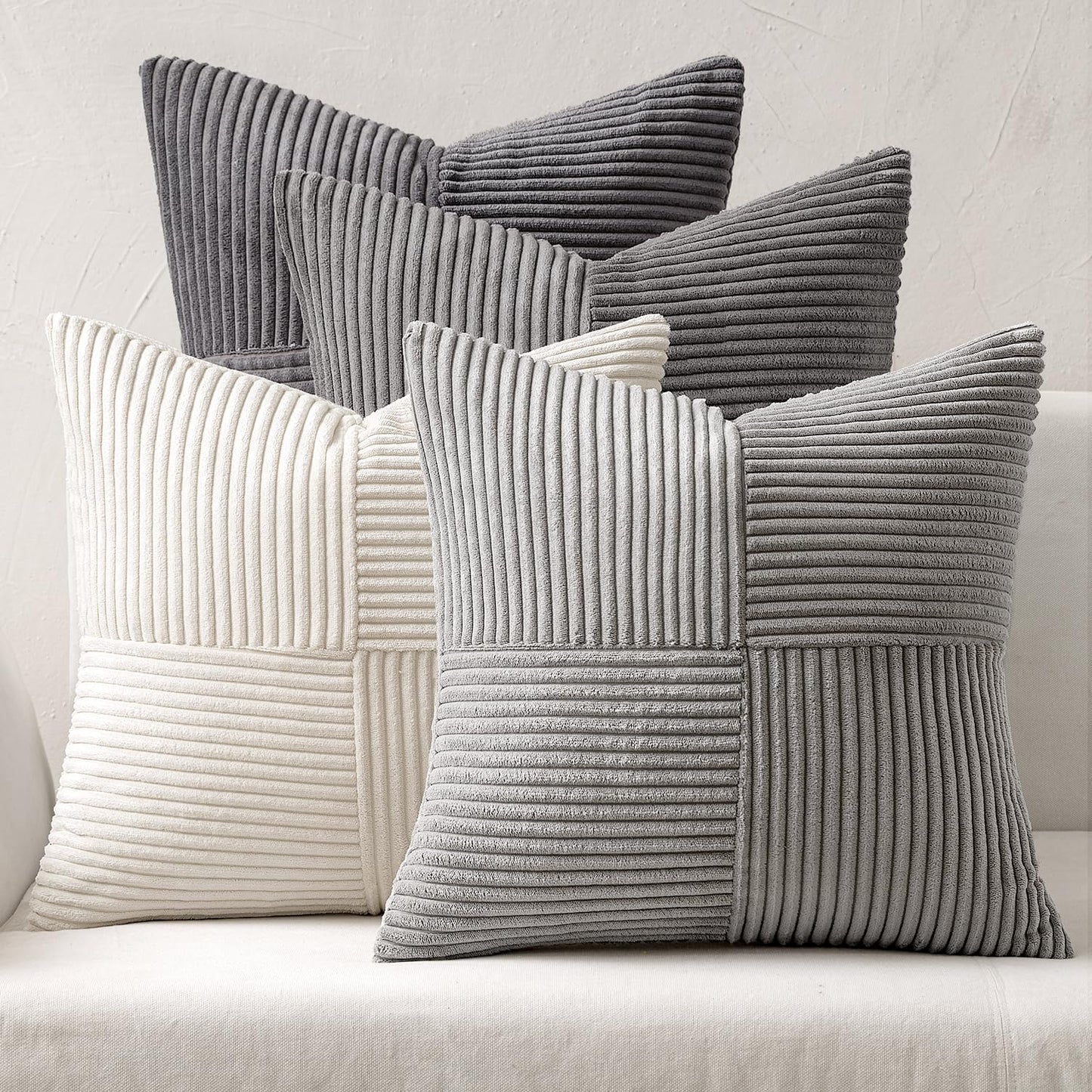 MIULEE Fall Teal Orange Decorative Throw Pillow Covers 18x18 Inch Set of 4 Boho Corduroy Striped Cushion Cases Modern Farmhouse Patchwork Pillow Cases for Couch Sofa Bedroom Home Decor
