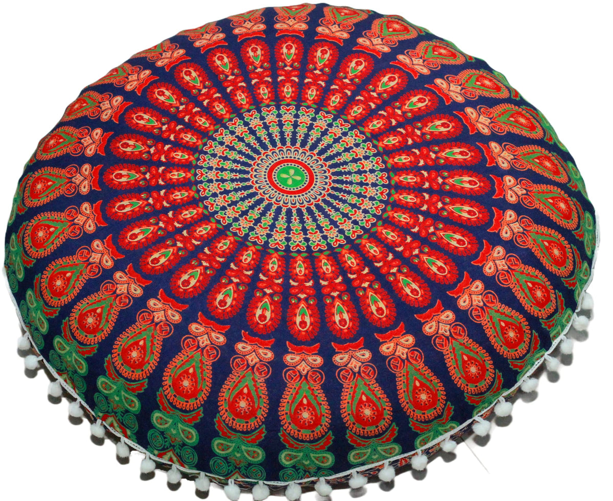 Large Round seat Floor Cushion Chair Ottoman Cover Pouf Pillow Meditation Floor Cushions for Adults Seating pouffe Ottoman Throw Covers Craft Room Furniture for Sitting Cover 22 Inches (Multi Nap)