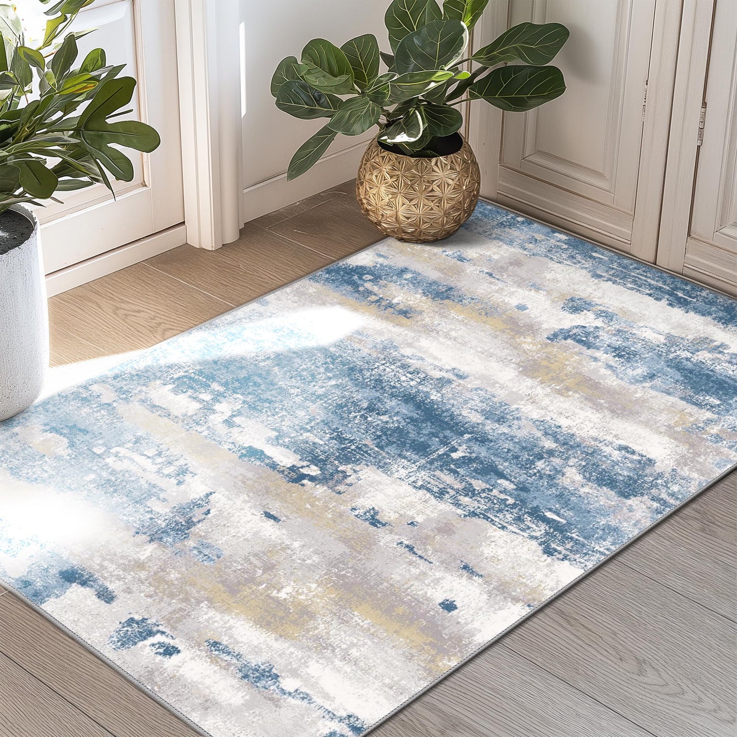 BEIMO 5x7 Green Abstract Area Rug, Washable Non-Slip for Bedroom | Soft Low-Pile Carpet, Lightweight and Easy to Vacuum, Sage Living Rooms, Dining Rooms, Bedrooms, and Home Offices