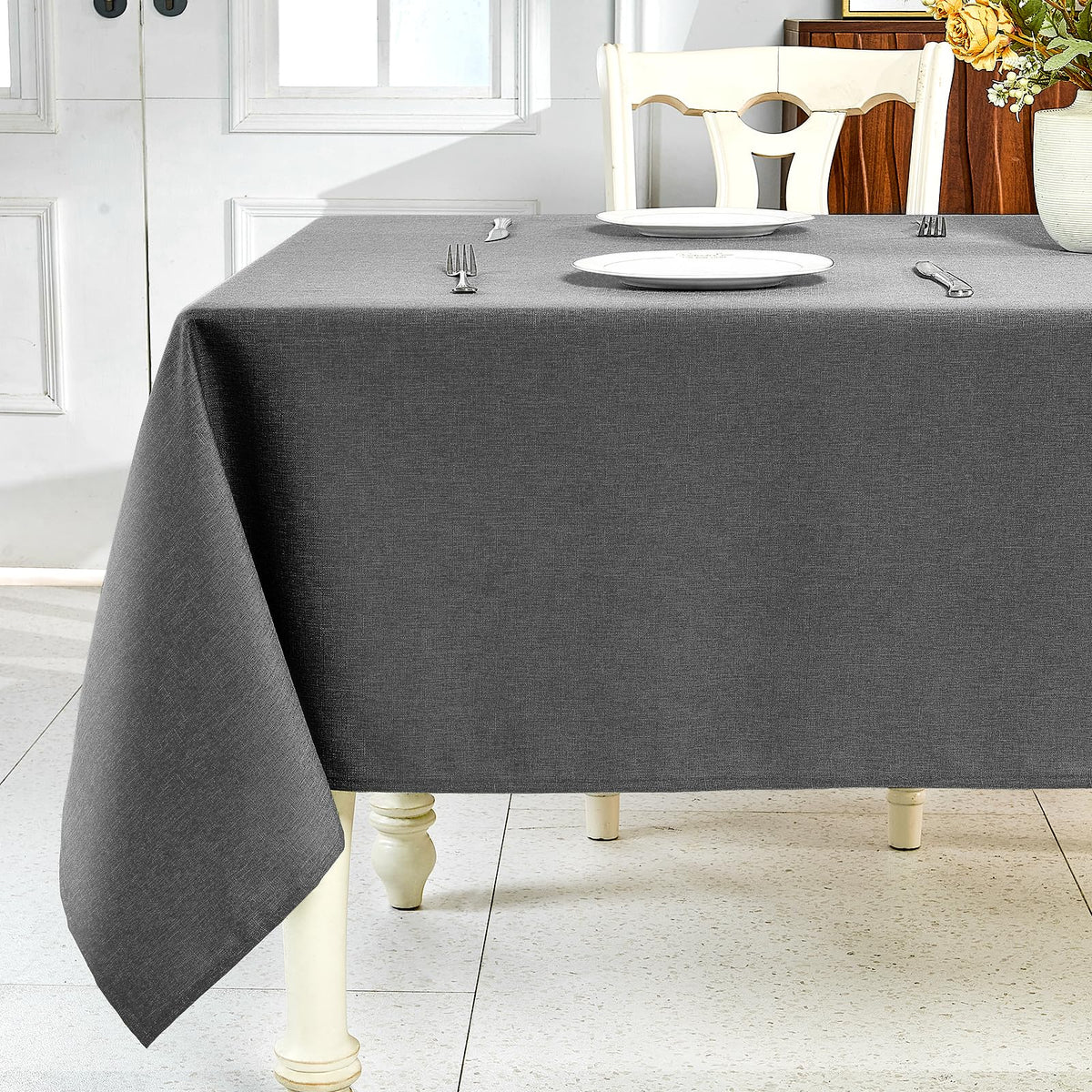 IVAPUPU Textured Linen Rectangle Table Cloth, Sage Green, 52 x 70 Inch | Waterproof Wrinkle-free & Wipeable Tablecloths Rectangular, for Kitchen Wedding Outdoor Birthday Dining Farmhouse Decor