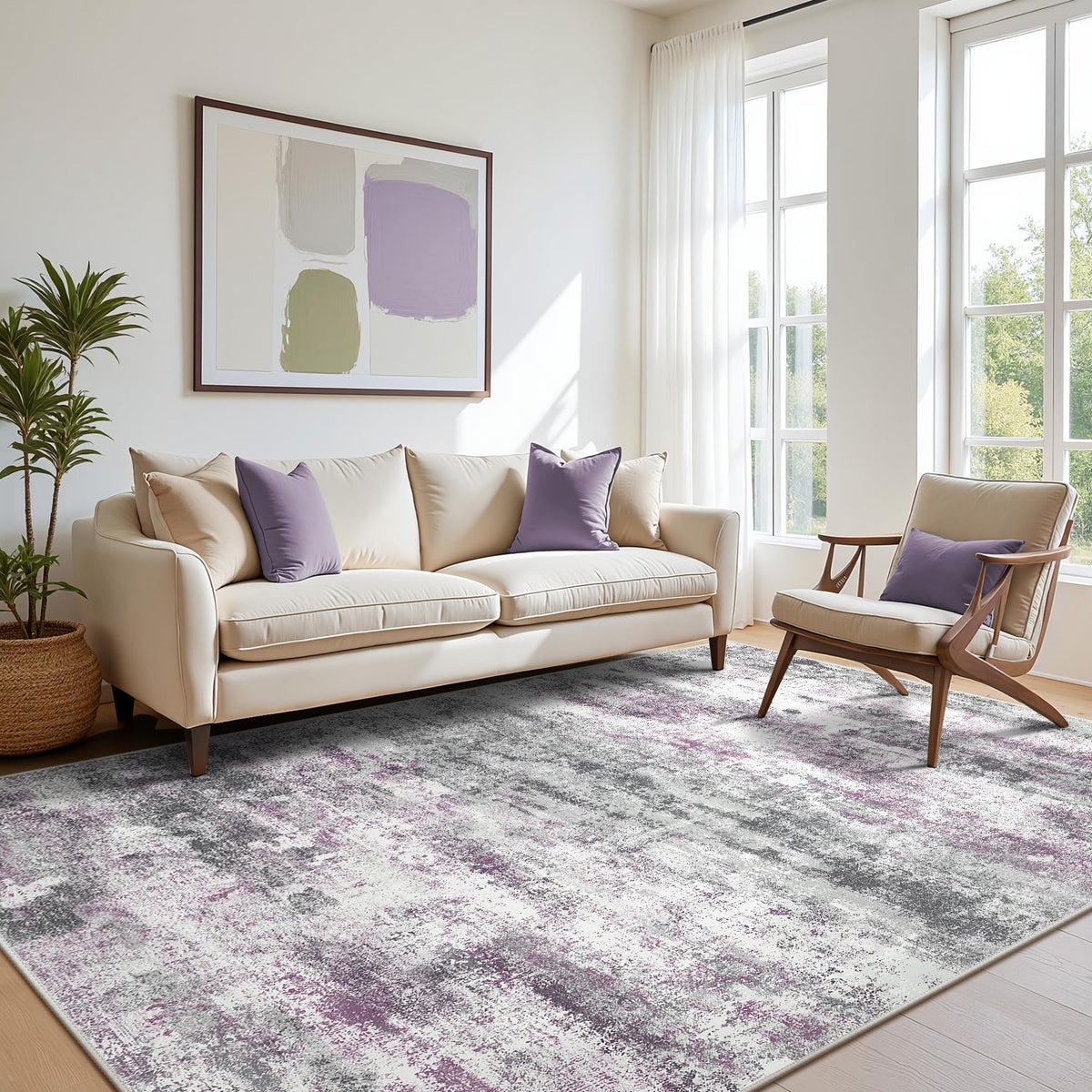 BEIMO 5x7 Green Abstract Area Rug, Washable Non-Slip for Bedroom | Soft Low-Pile Carpet, Lightweight and Easy to Vacuum, Sage Living Rooms, Dining Rooms, Bedrooms, and Home Offices