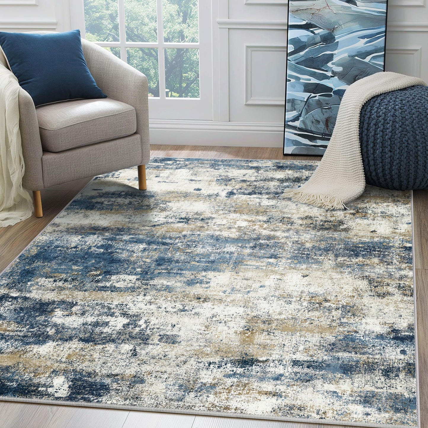 BEIMO 5x7 Green Abstract Area Rug, Washable Non-Slip for Bedroom | Soft Low-Pile Carpet, Lightweight and Easy to Vacuum, Sage Living Rooms, Dining Rooms, Bedrooms, and Home Offices
