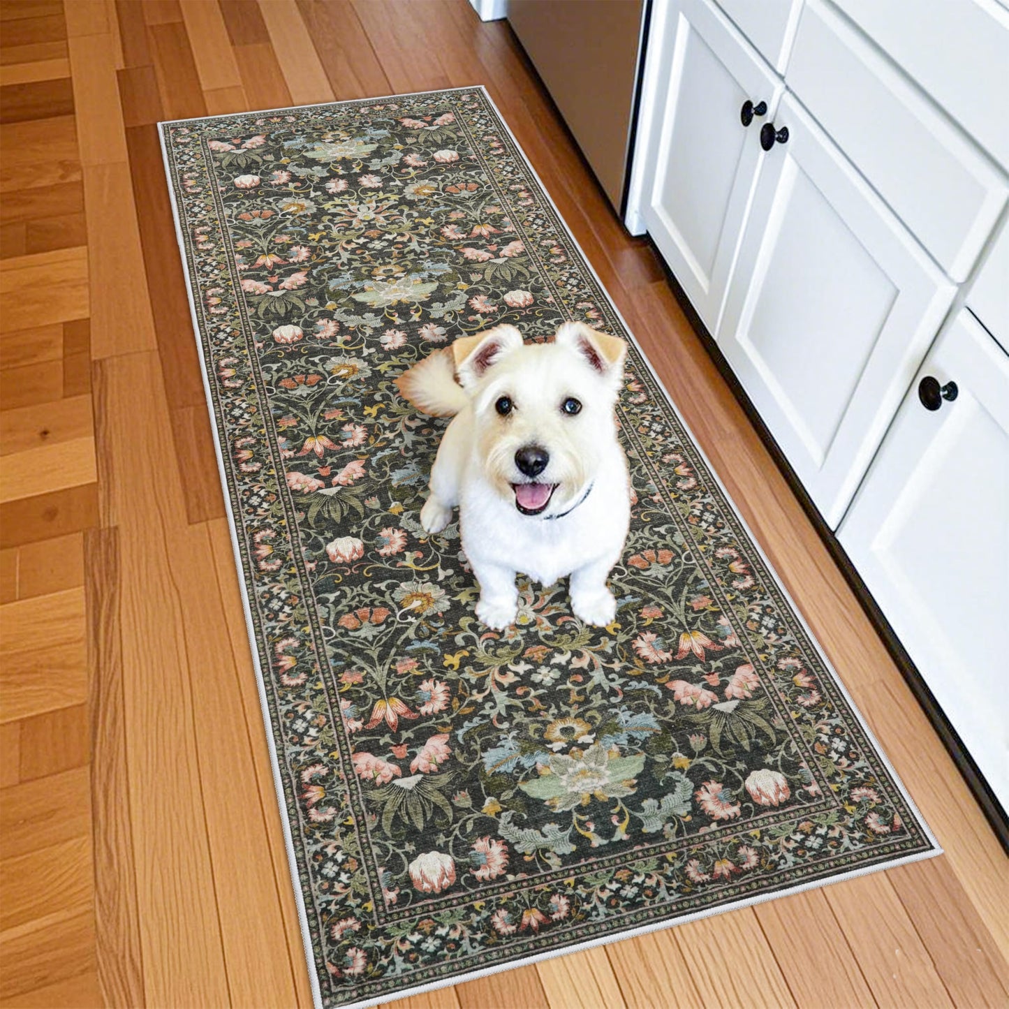 2x6 Hallway Washable Runner Rug : Vintage Soft Kitchen Laundry Runner with Non Slip Backing Farmhouse Entryway Living Room Floor Mat Stain Resistant Carpet for Bedroom Bathroom Distressed Beside Rug