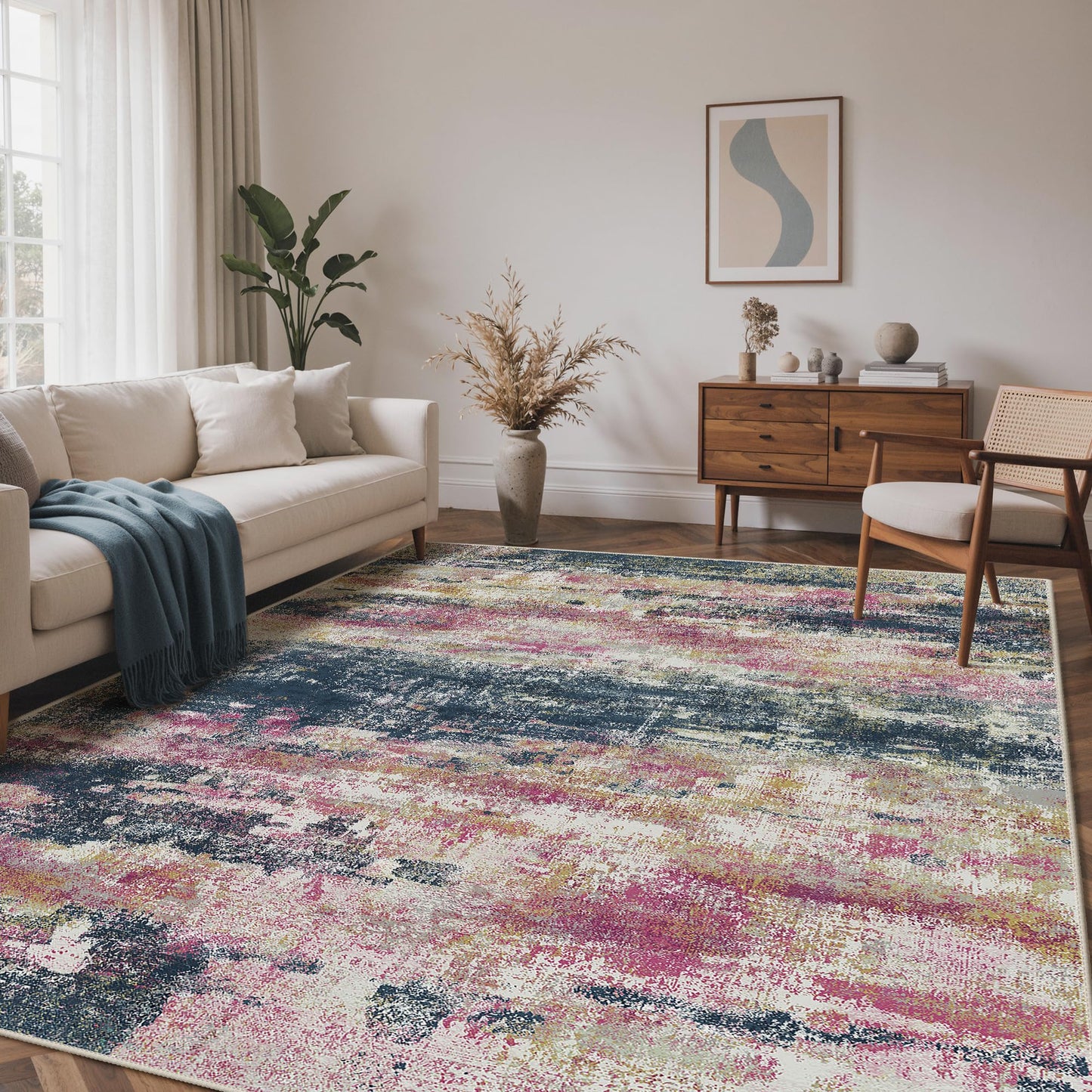 BEIMO 5x7 Green Abstract Area Rug, Washable Non-Slip for Bedroom | Soft Low-Pile Carpet, Lightweight and Easy to Vacuum, Sage Living Rooms, Dining Rooms, Bedrooms, and Home Offices