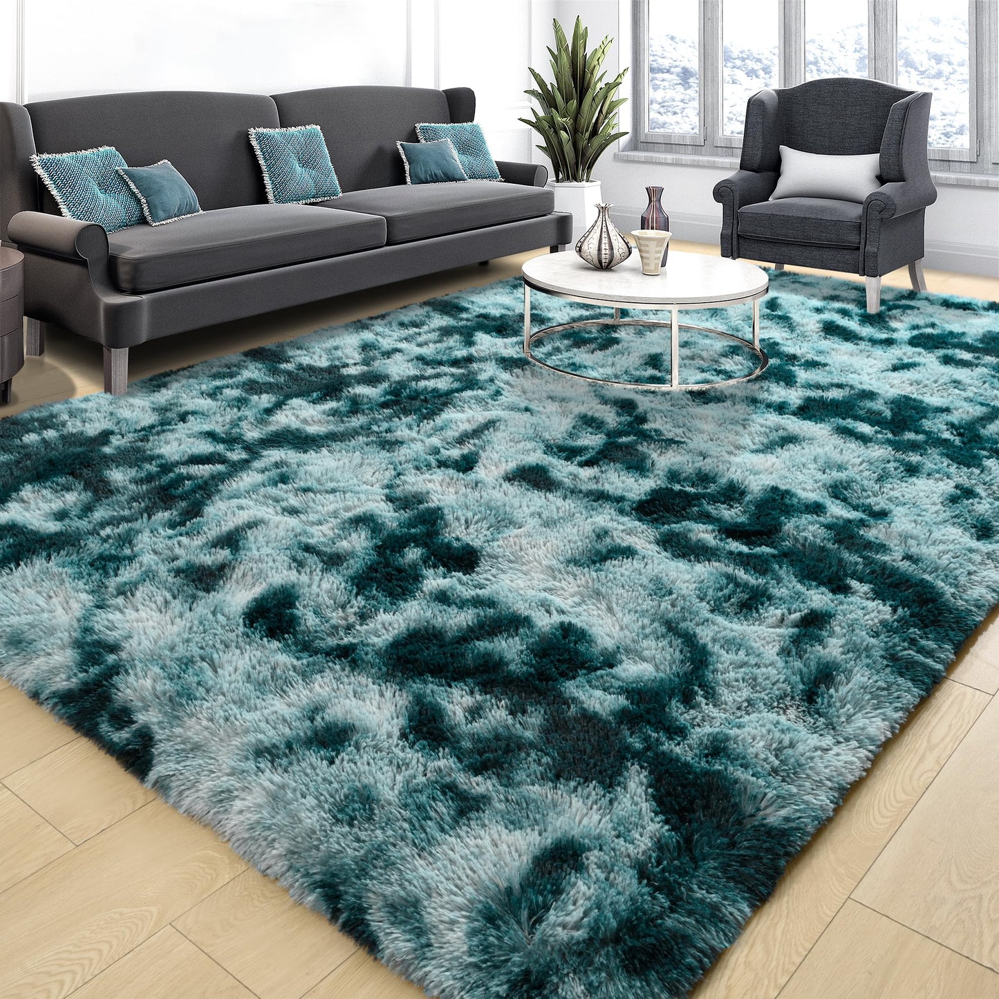 Area Rugs 9x12 for Living Room, Super Soft Fluffy Rugs for Bedroom | Modern Shaggy Rug Fuzzy Carpets for Kids, Plush Indoor Nursery Home Decor Rug with Non-Slip Bottom, Black