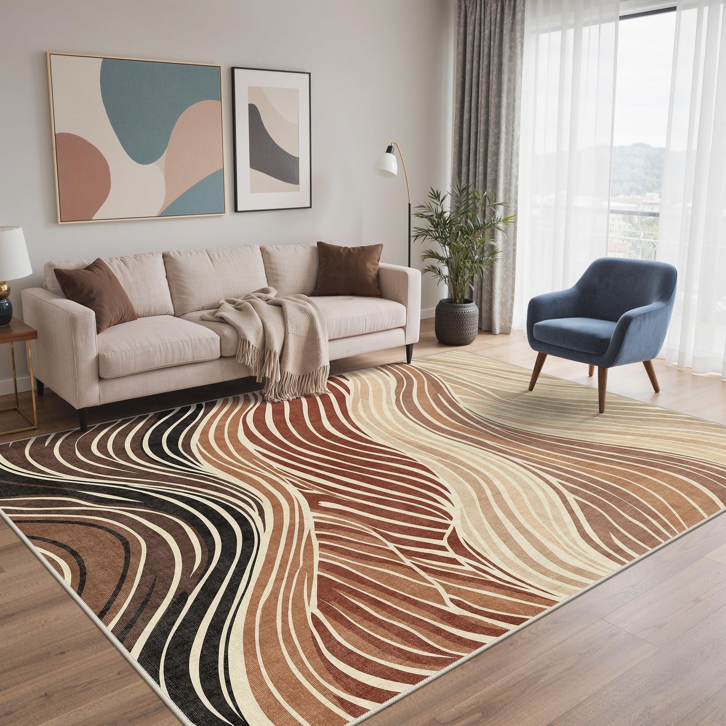 BEIMO 5x7 Green Abstract Area Rug, Washable Non-Slip for Bedroom | Soft Low-Pile Carpet, Lightweight and Easy to Vacuum, Sage Living Rooms, Dining Rooms, Bedrooms, and Home Offices