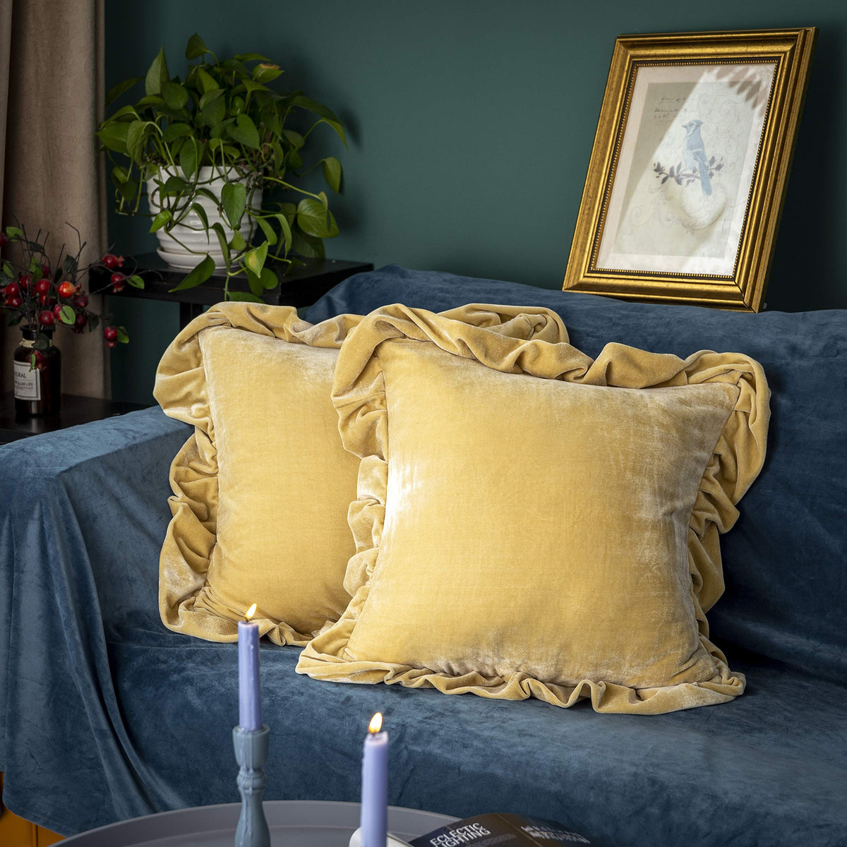 GLORY SEASON Velvet Throw Pillow Cover Soft Decorative Luxurious Solid Square Cushion Case for Sofa Couch Bedroom Farmhouse,Pack of 2, 18 x 18 Inches, Amaranth