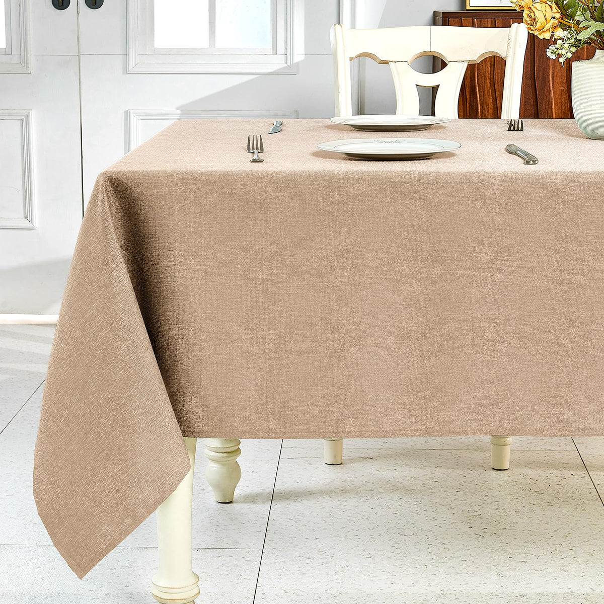 IVAPUPU Textured Linen Rectangle Table Cloth, Sage Green, 52 x 70 Inch | Waterproof Wrinkle-free & Wipeable Tablecloths Rectangular, for Kitchen Wedding Outdoor Birthday Dining Farmhouse Decor