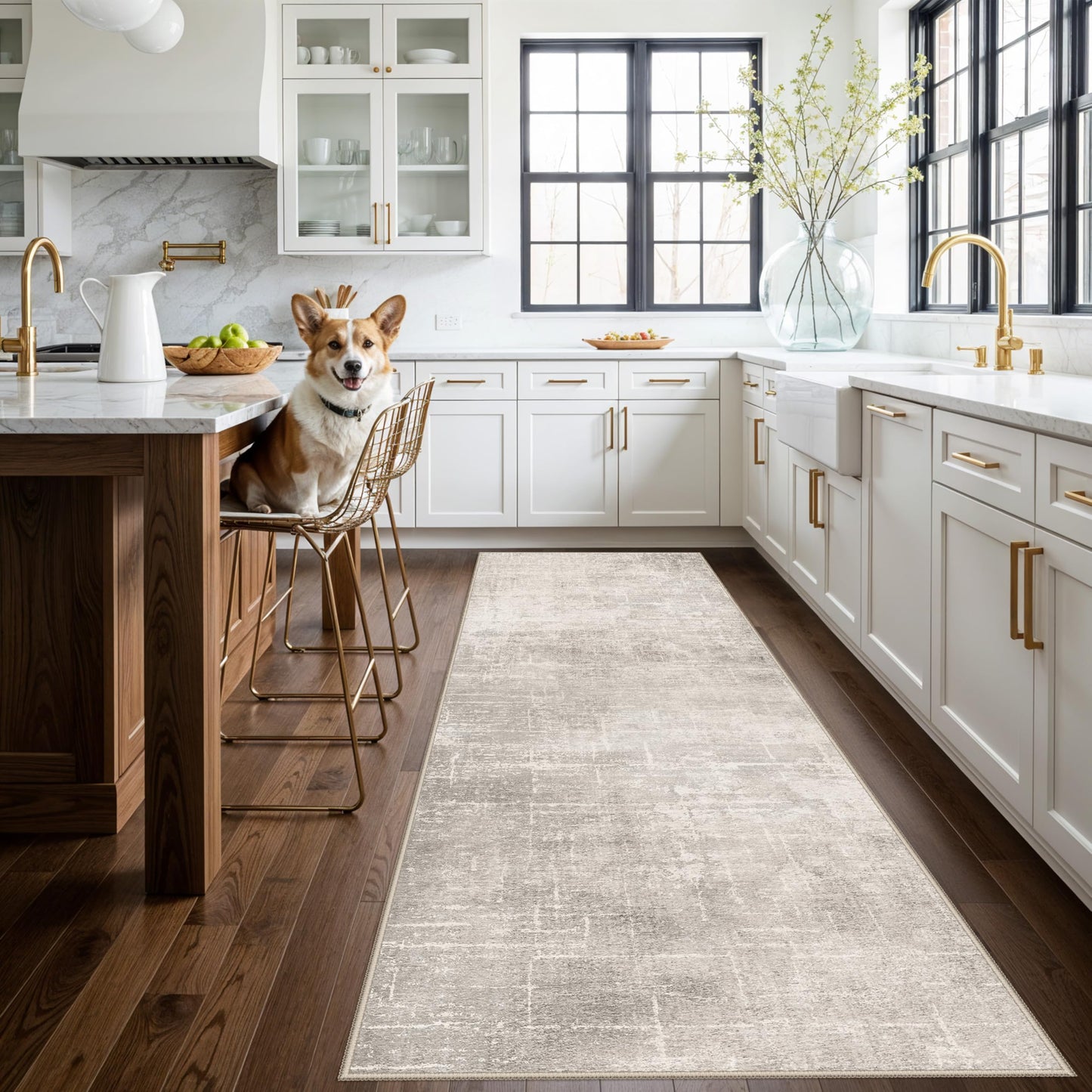 2x6 Hallway Washable Runner Rug : Vintage Soft Kitchen Laundry Runner with Non Slip Backing Farmhouse Entryway Living Room Floor Mat Stain Resistant Carpet for Bedroom Bathroom Distressed Beside Rug