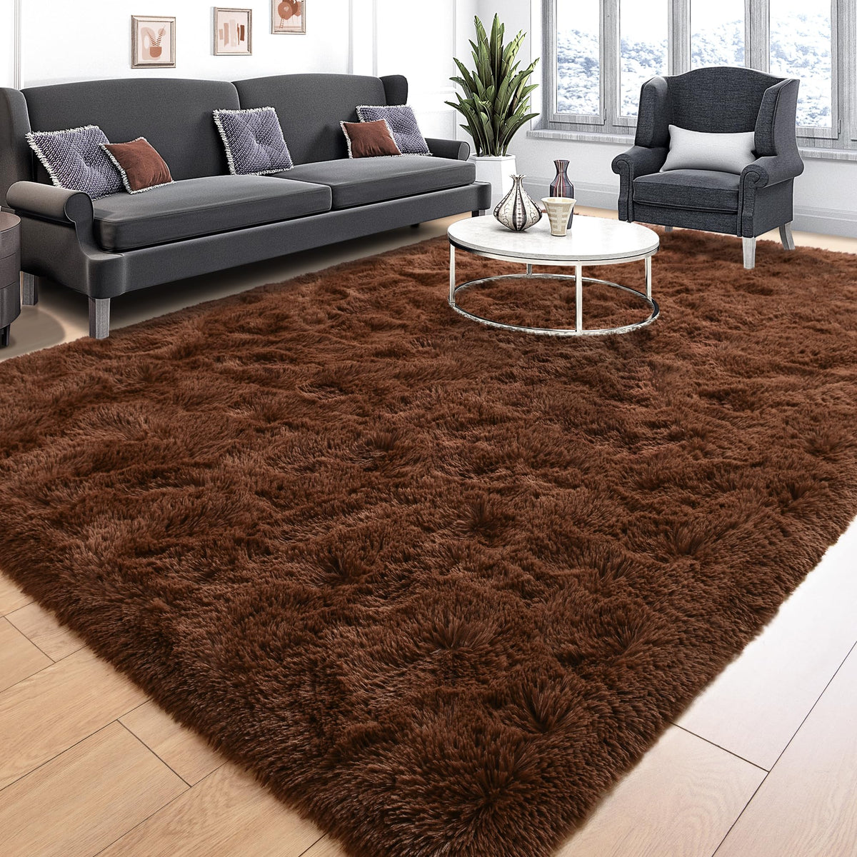Area Rugs 9x12 for Living Room, Super Soft Fluffy Rugs for Bedroom | Modern Shaggy Rug Fuzzy Carpets for Kids, Plush Indoor Nursery Home Decor Rug with Non-Slip Bottom, Black