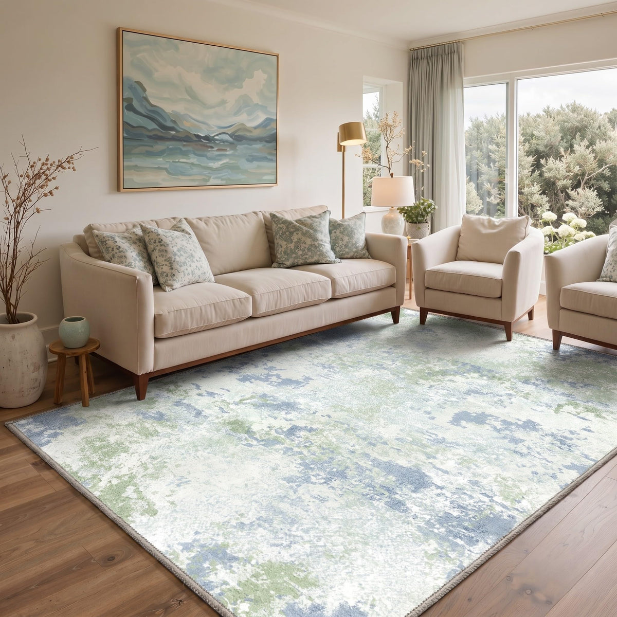 BEIMO 5x7 Green Abstract Area Rug, Washable Non-Slip for Bedroom | Soft Low-Pile Carpet, Lightweight and Easy to Vacuum, Sage Living Rooms, Dining Rooms, Bedrooms, and Home Offices