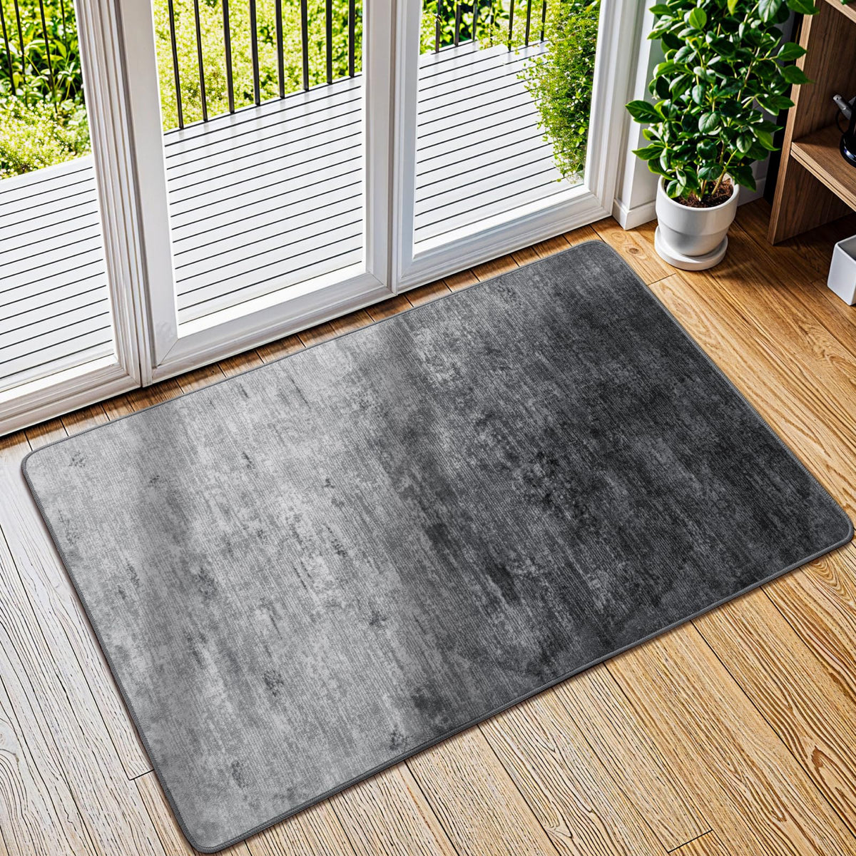 8x10 Washable Area Rug, Black Solid Area Rugs for Living Room & Bedroom | Stain-resistant & Non-slip backing,Low Pile Washable Large Carpet, Solid Vintage Style For High Traffic Areas(8x10,Black)