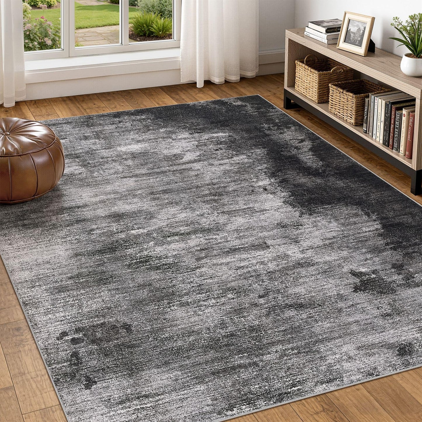 DMOYEST 8x10 Area Rug for Living Room Washable Abstract Indoor Carpet | Neutral Modern Low Pile Rugs Kid & Pet Friendly Large Soft Thin Carpet for Bedroom Dining Room - Grey Blue