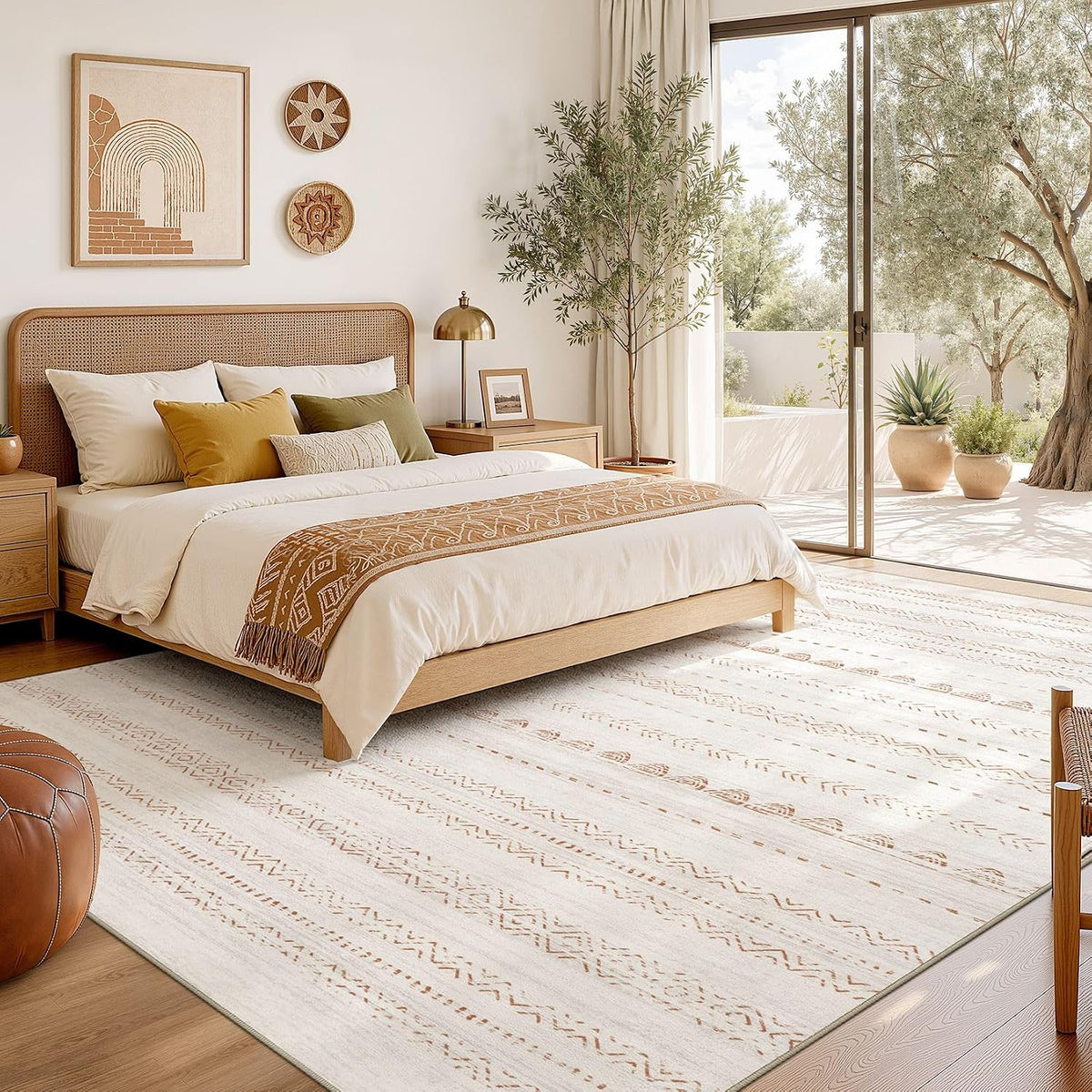 Nakagishi Boho 5x7 Area Rug Living Room Rugs Machine Washable Beige/Brown | Soft, Pet & Kid Friendly, Carpet for Living Room/Bedroom/Office/Kitchen/Nursery, Daily Home Decor Stain Resistant Moroccan