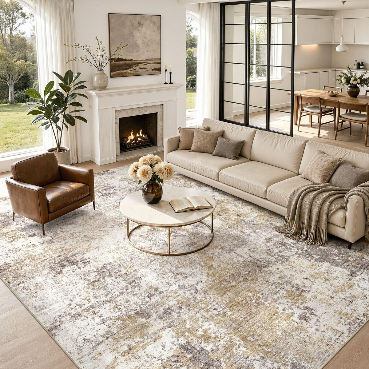 Nakagishi Boho 5x7 Area Rug Living Room Rugs Machine Washable Beige/Brown | Soft, Pet & Kid Friendly, Carpet for Living Room/Bedroom/Office/Kitchen/Nursery, Daily Home Decor Stain Resistant Moroccan